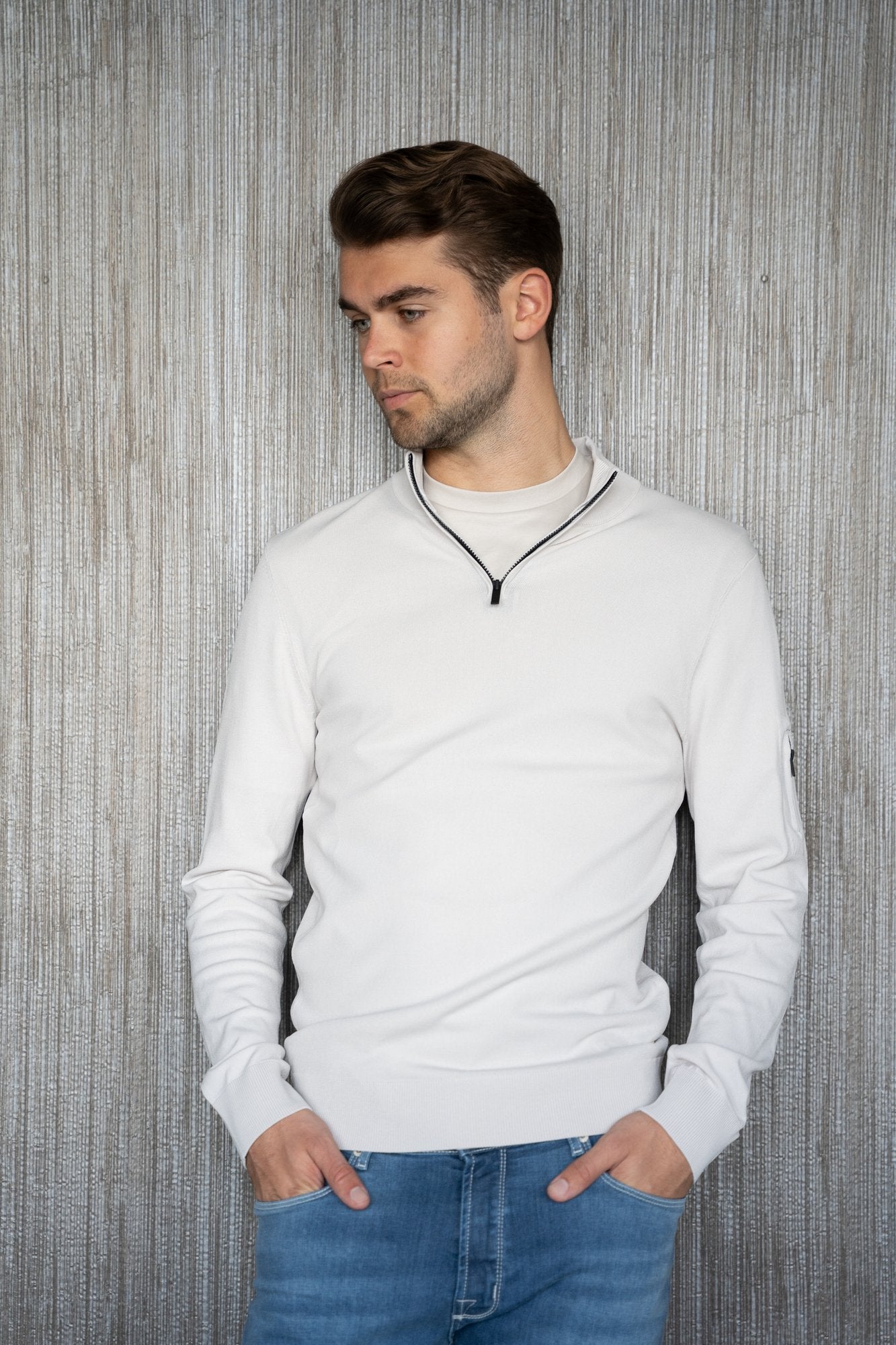 Witte Seven Dials technische half-zip trui