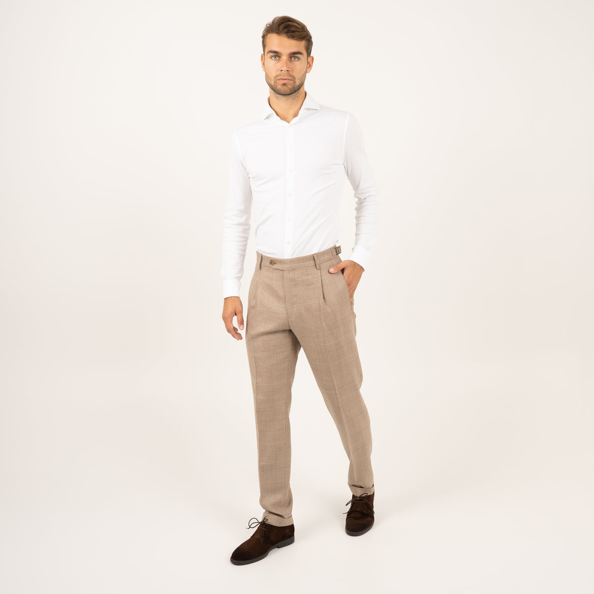 Berwich Pantalon Beige Geruit | Retrolong