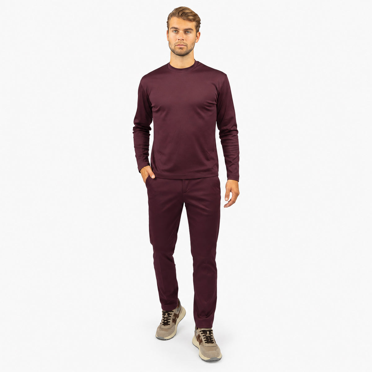 Valenza Pantalon Bordeaux Rood | Supima Tapered Trousers