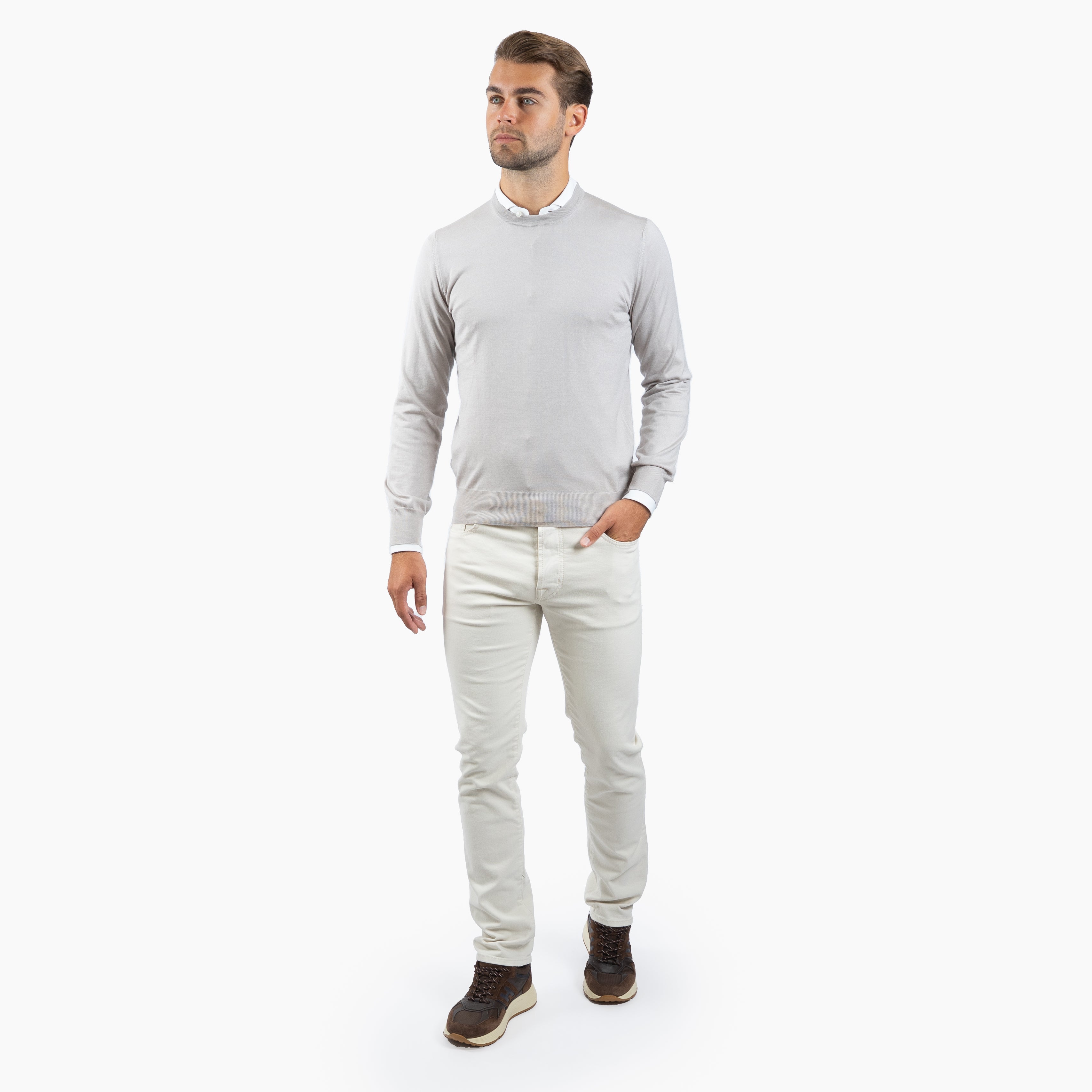 Gran Sasso Gebreide Trui Ronde Hals Kit Wit | Cashmere-Lana-Seta