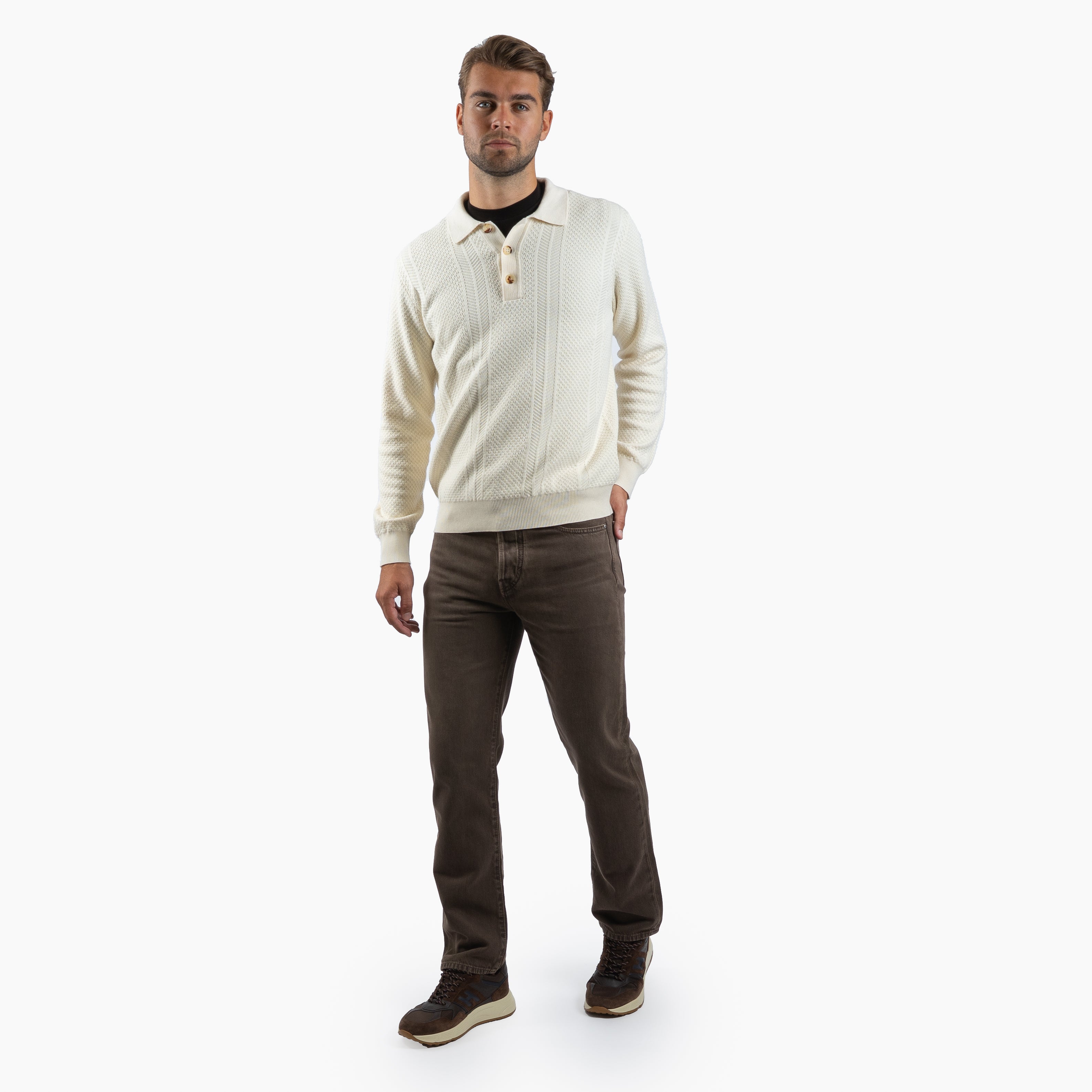 Maurizio Baldassari Gebreide Trui met Polokraag Crème | Mixed Stitch Polo 3B