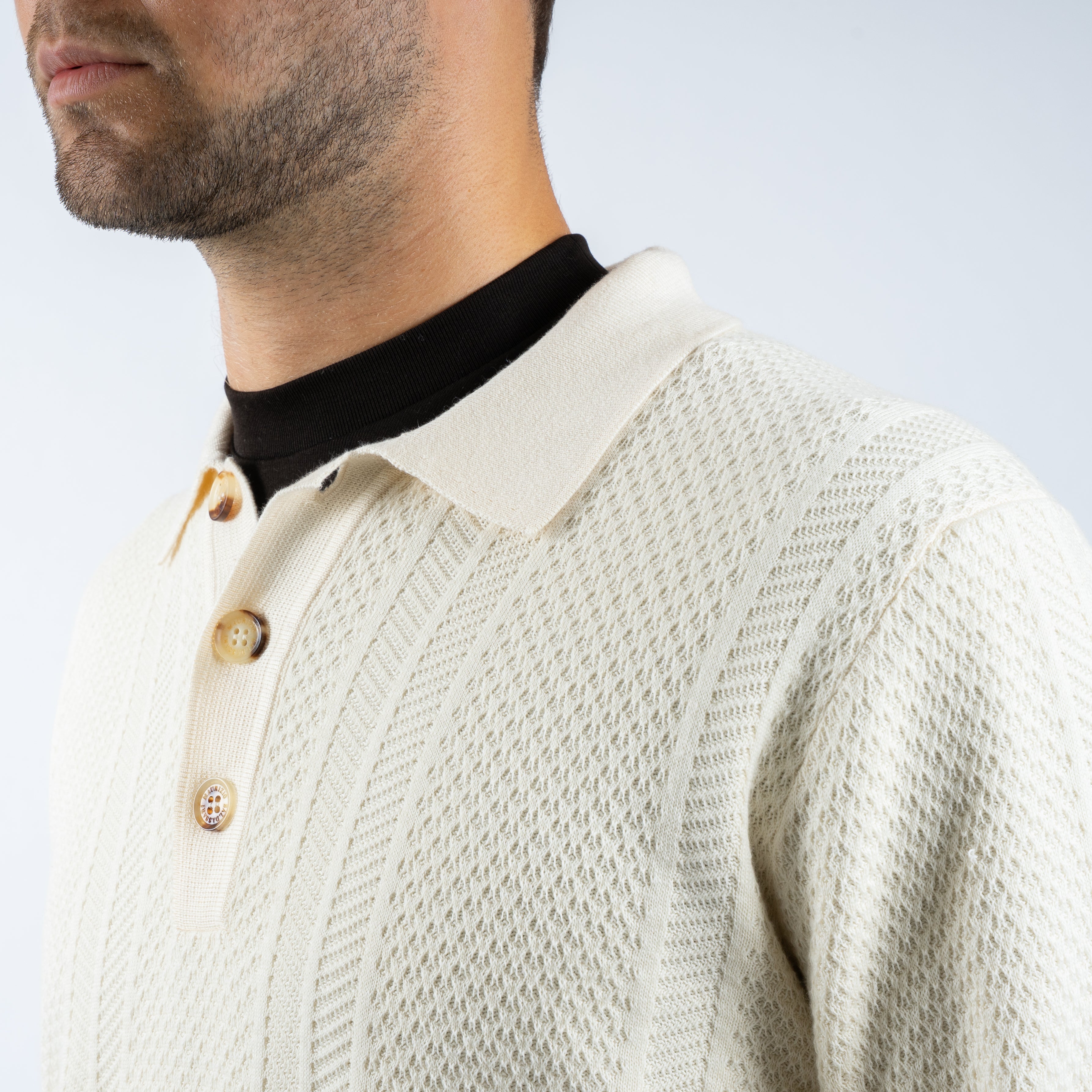 Maurizio Baldassari Gebreide Trui met Polokraag Crème | Mixed Stitch Polo 3B