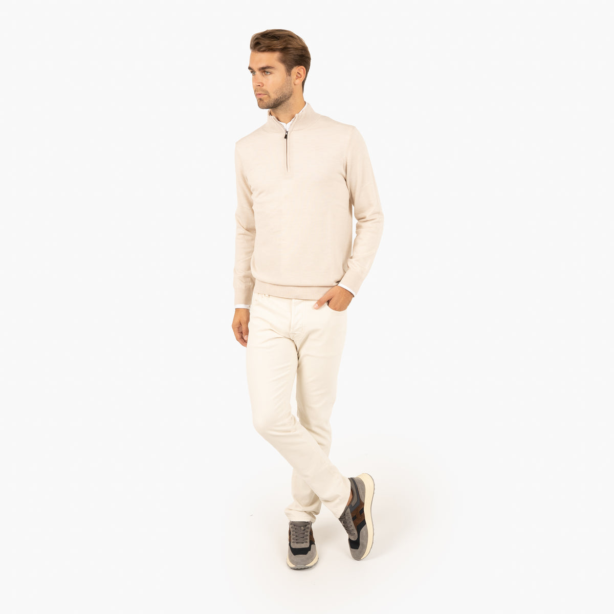 SEVEN DIALS Gebreide Trui met Rits Beige | Saul