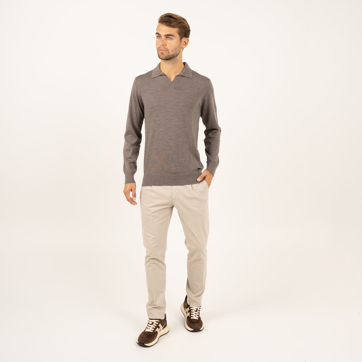 SEVEN DIALS Gebreide Buttonless Polotrui Taupe | Wyot