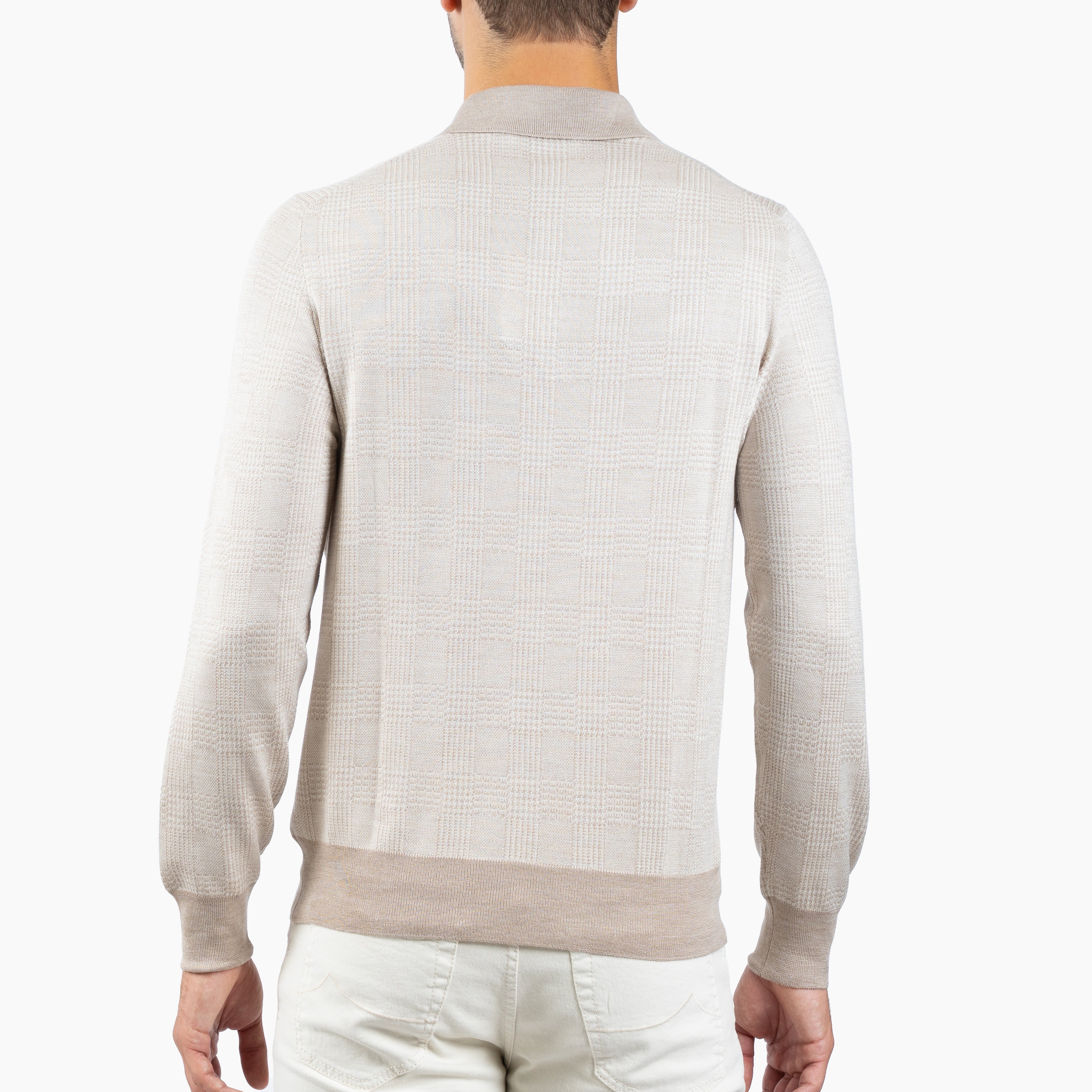 Gran Sasso Gebreide Polo Lange Mouw Beige Ruit | Wool & Silk