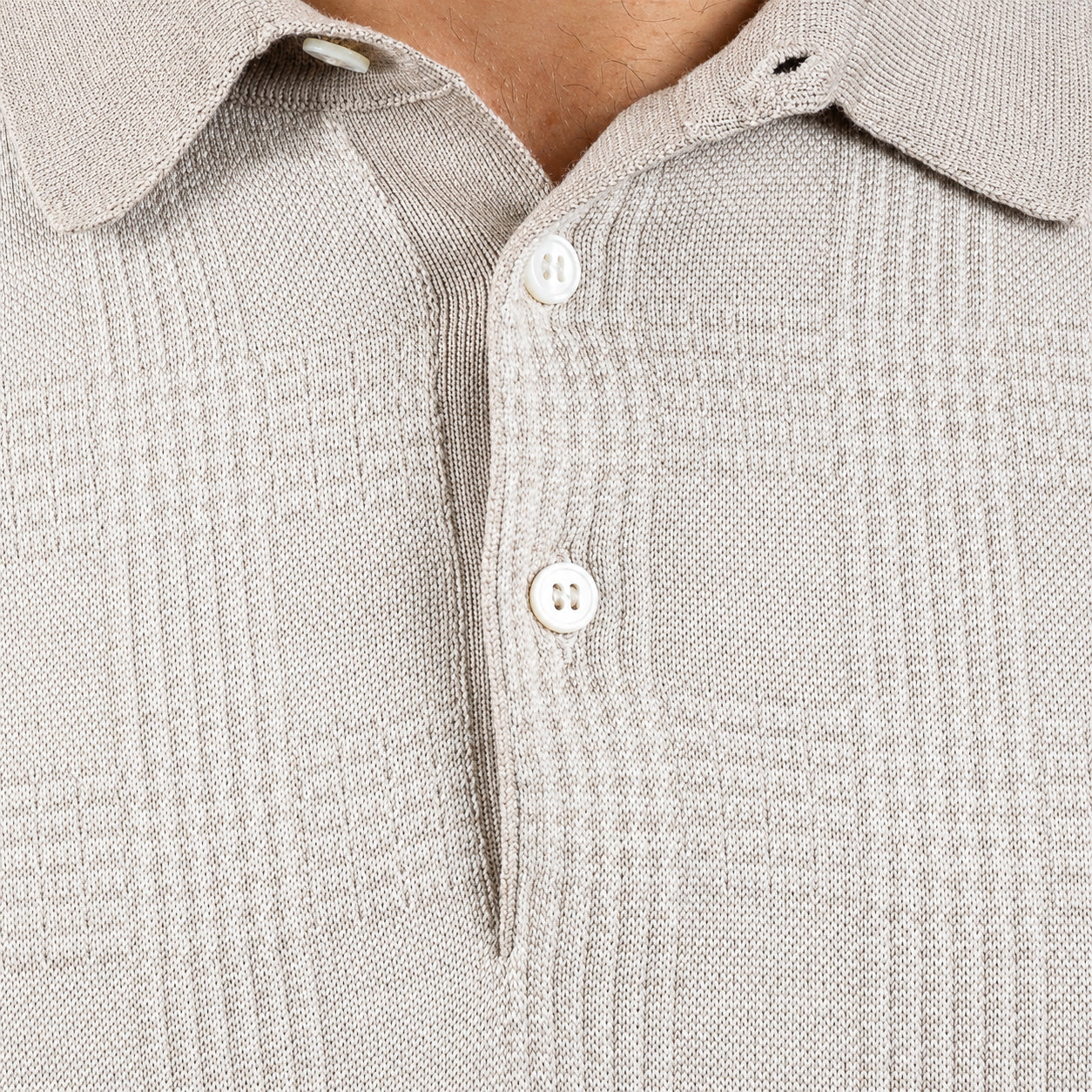 Gran Sasso Gebreide Polo Lange Mouw Beige Ruit | Wool & Silk