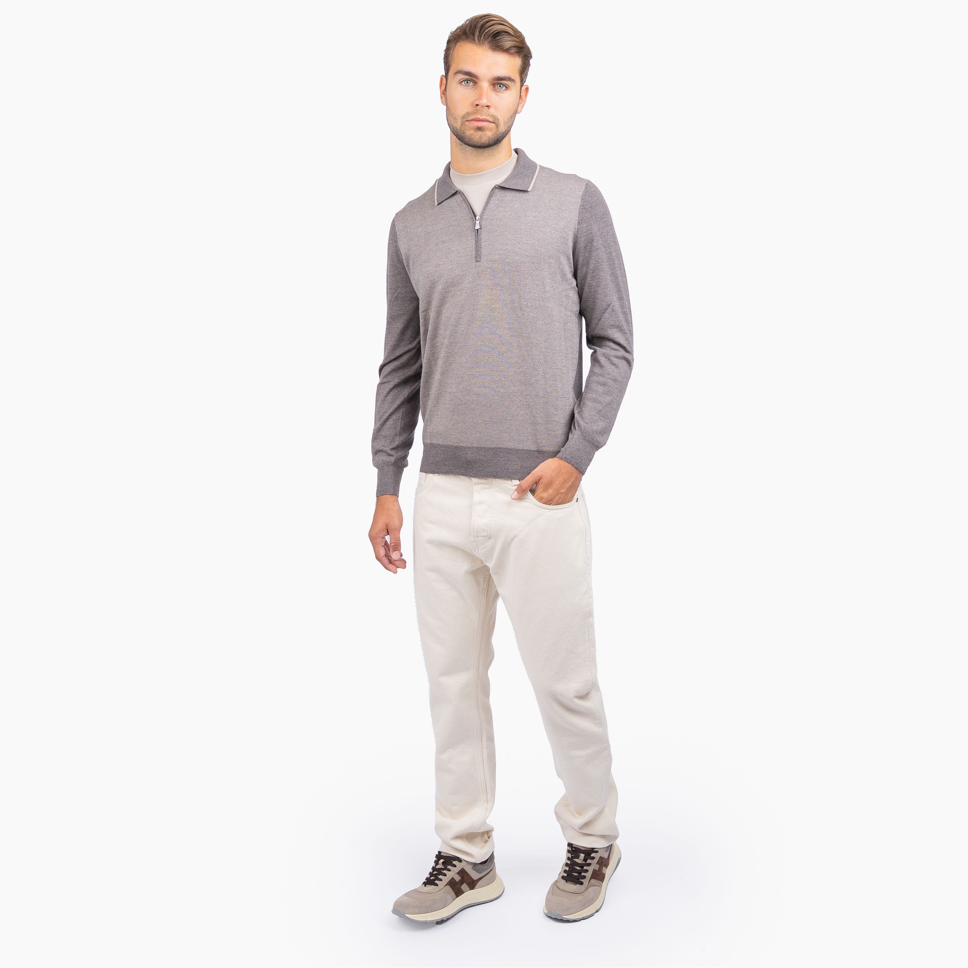 Gran Sasso Gebreide Trui met Rits Beige | Extrafine Merino
