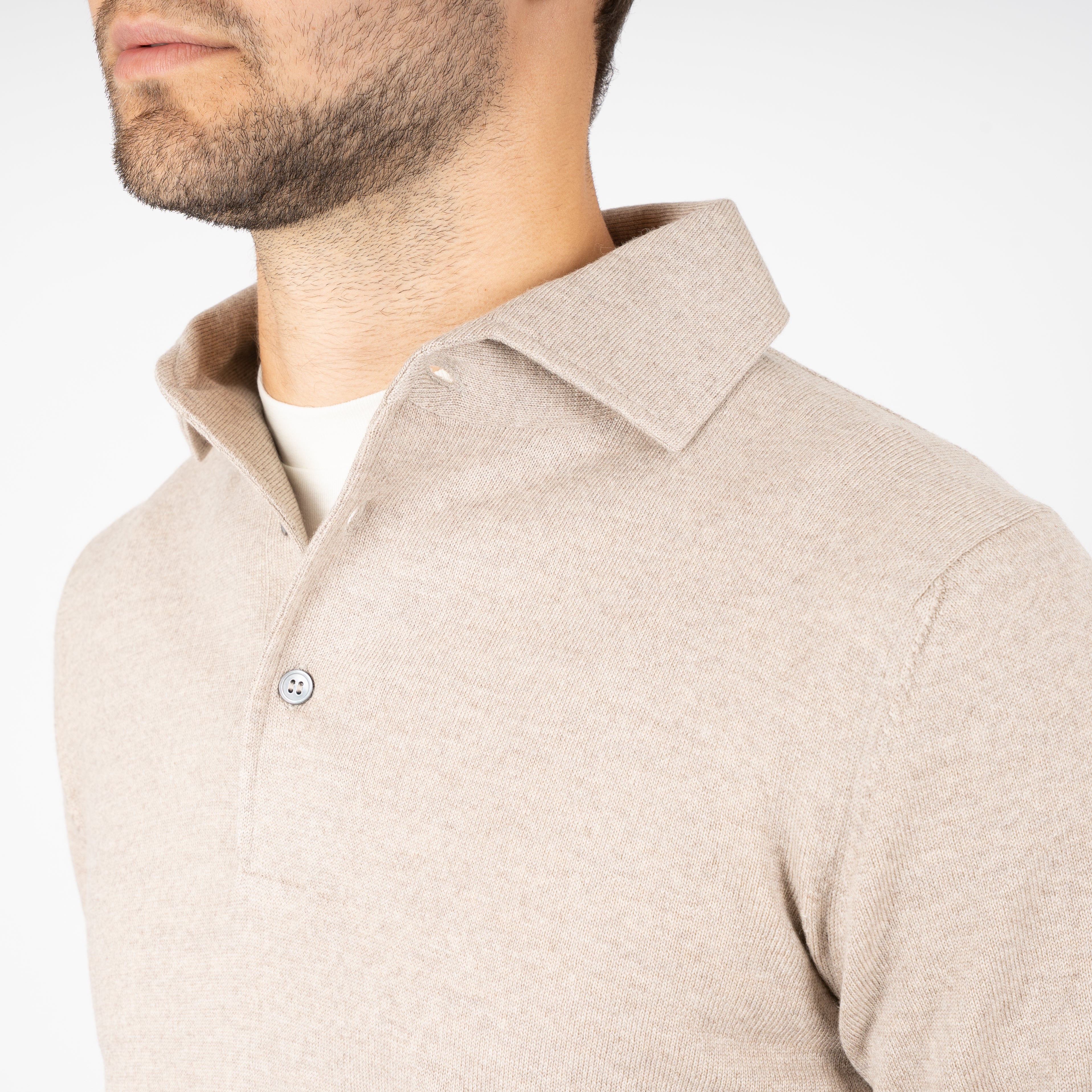 Gran Sasso Gebreide Polo Lange Mouw Beige | Extrafine Merino