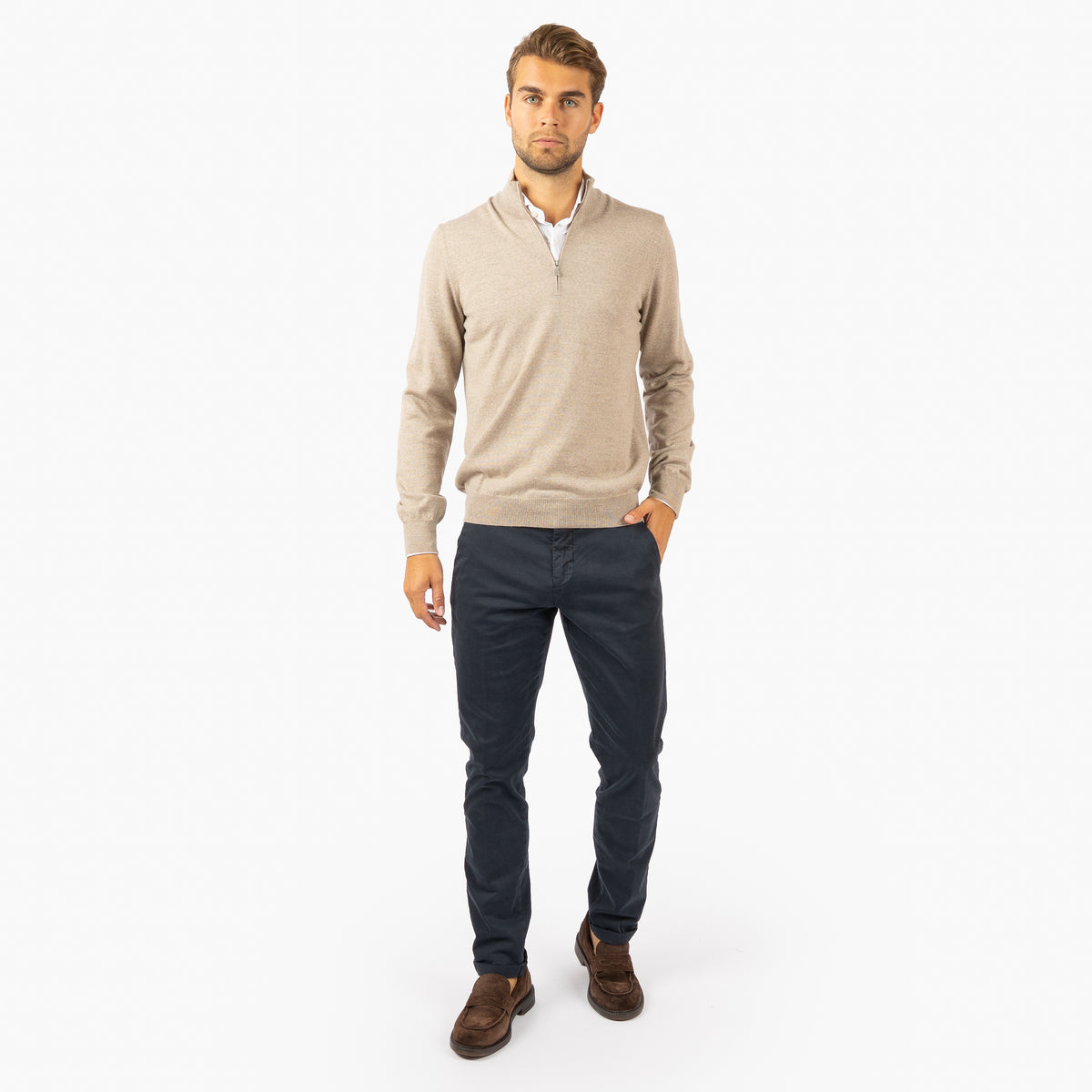 Gran Sasso Gebreide Trui met Rits Beige | Extrafine Merino