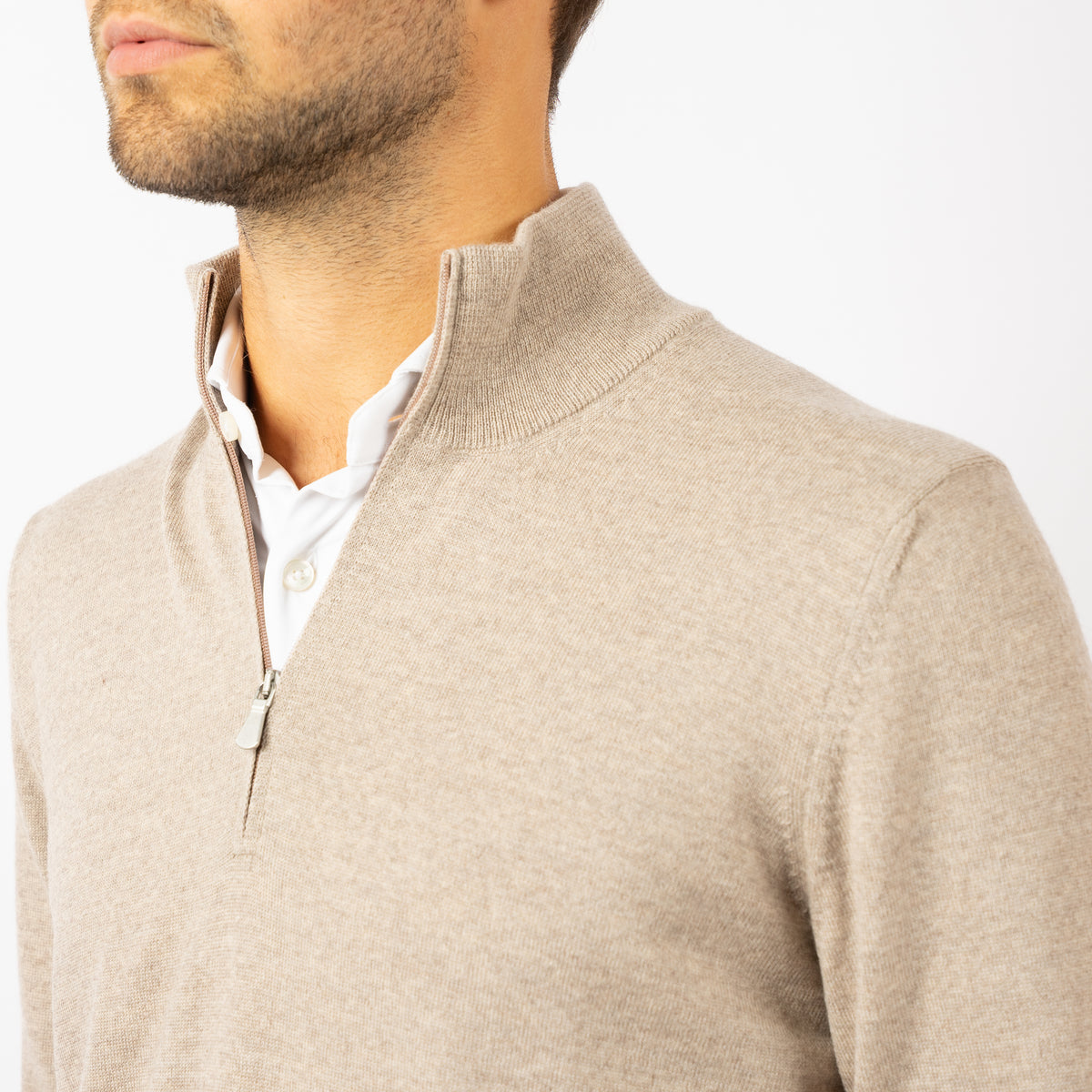 Gran Sasso Gebreide Trui met Rits Beige | Extrafine Merino
