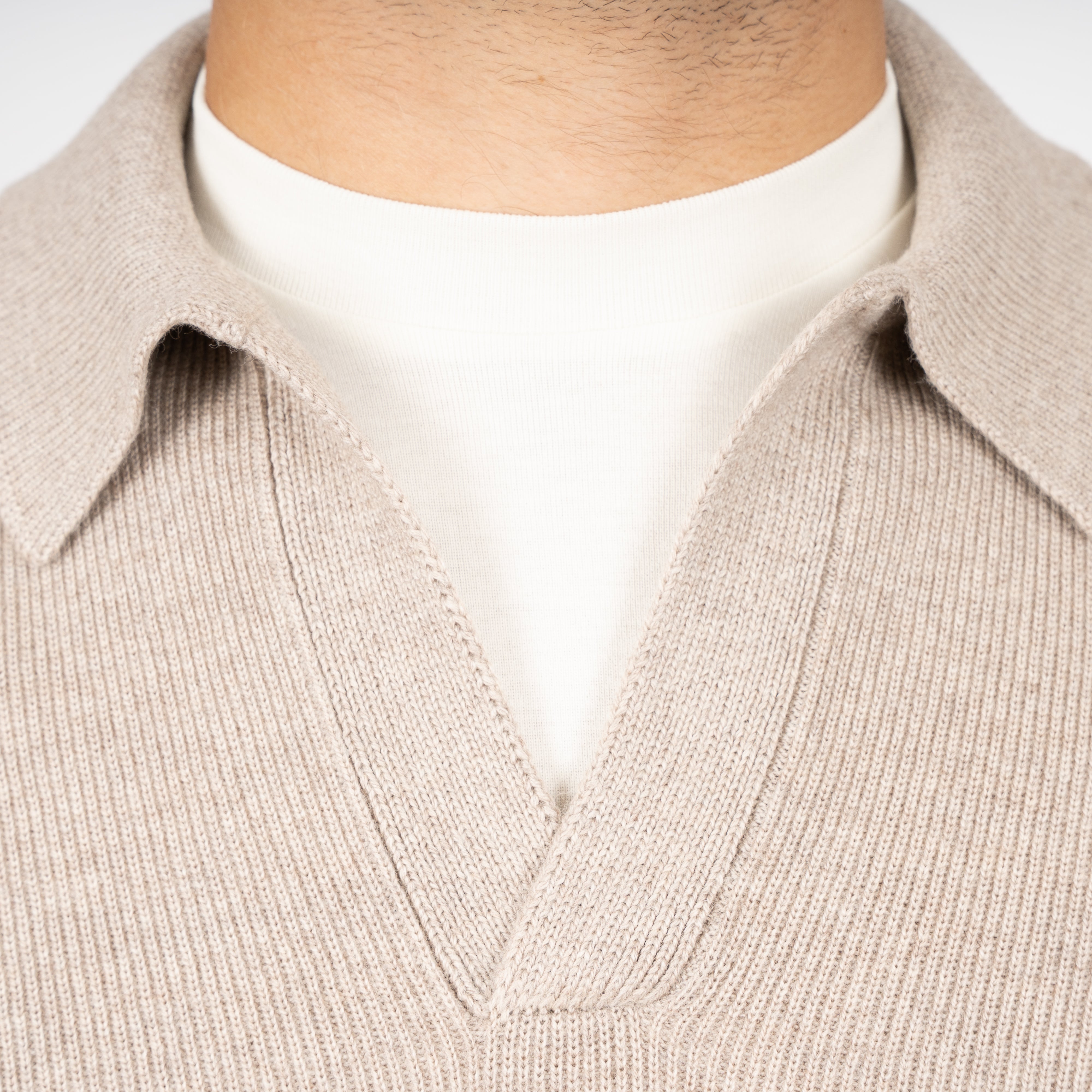 Gran Sasso Gebreide Buttonless Polotrui Beige | Extrafine Merino