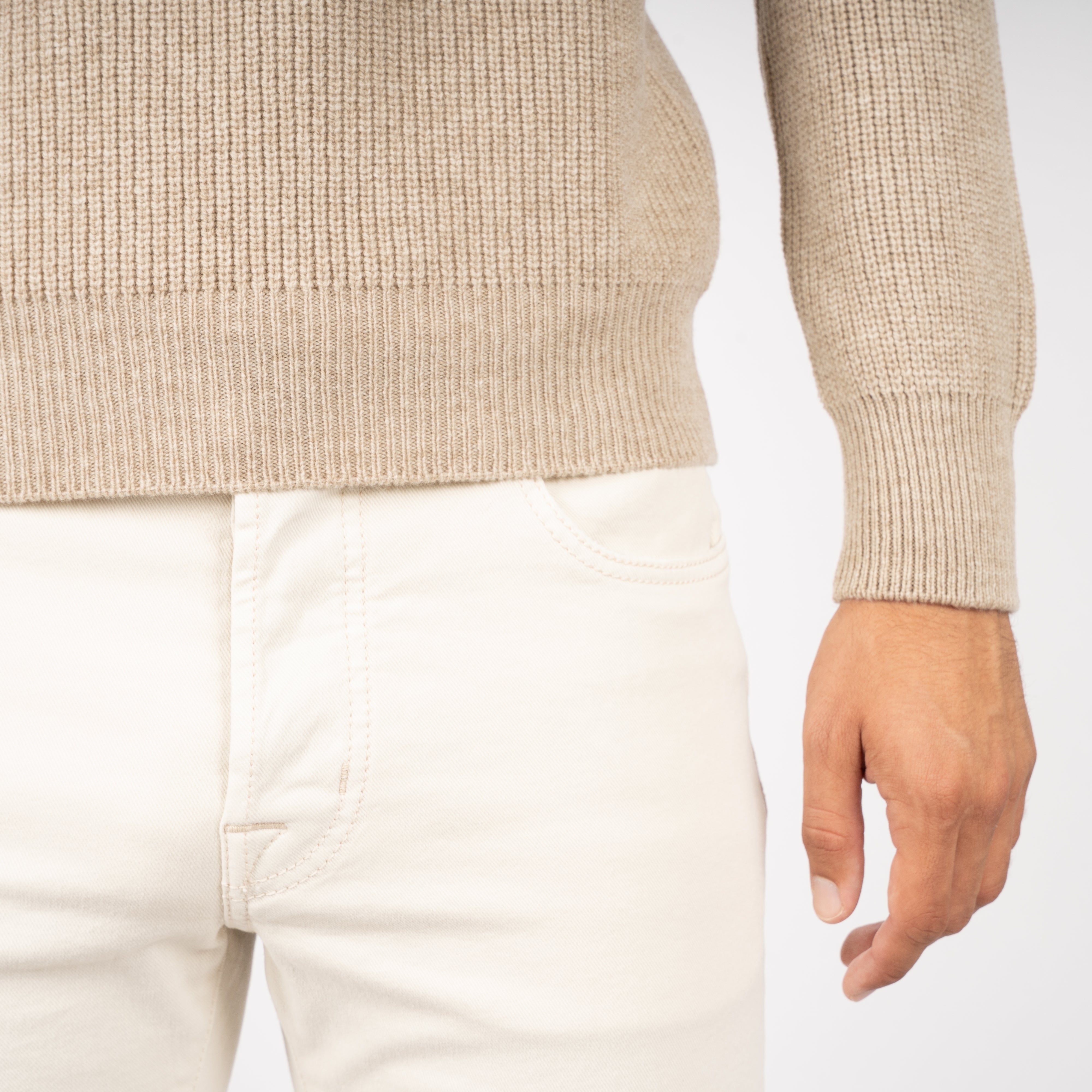 Gran Sasso Gebreide Buttonless Polotrui Beige | Super Geelong