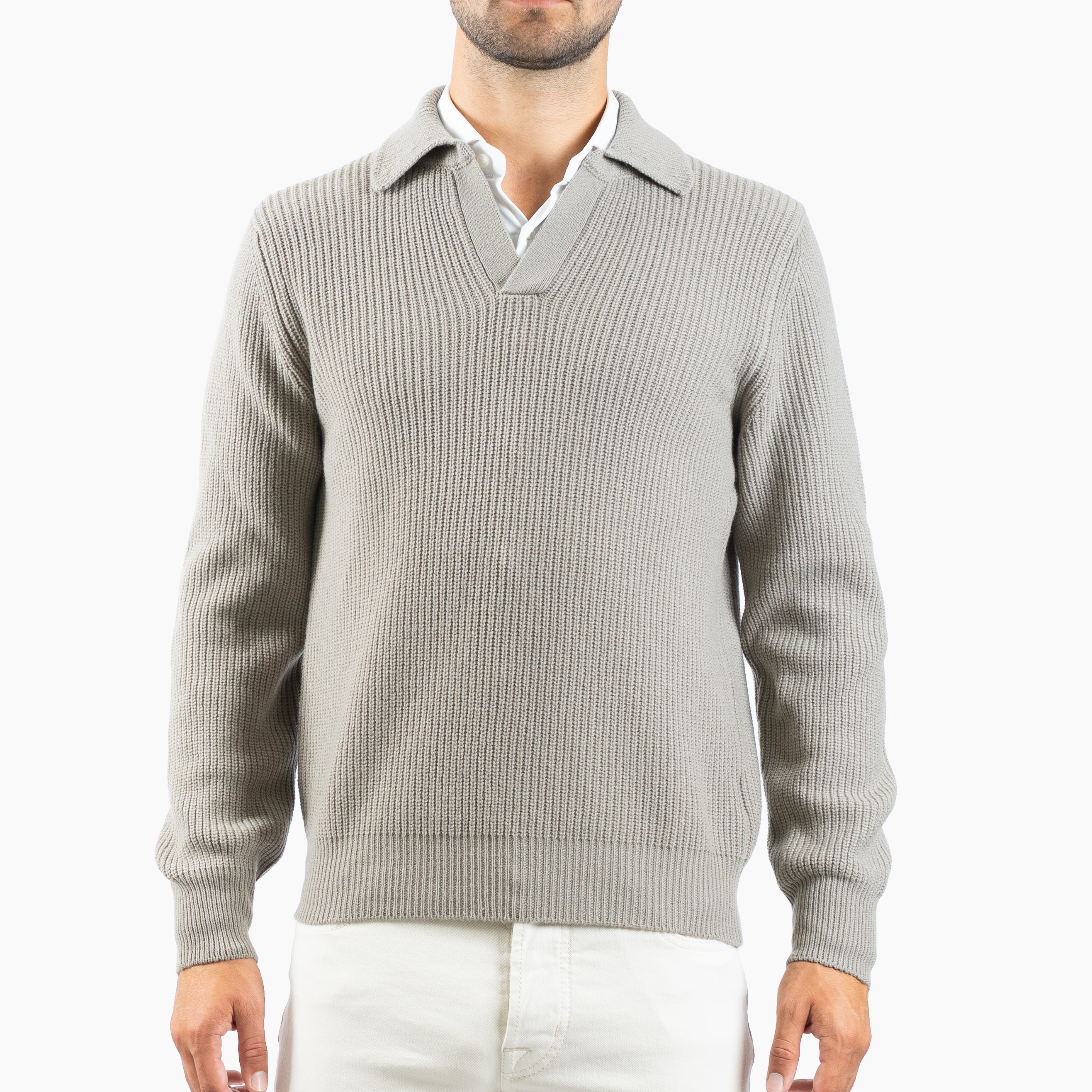 Gran Sasso Gebreide Buttonless Polotrui Sage Groen | Super Geelong