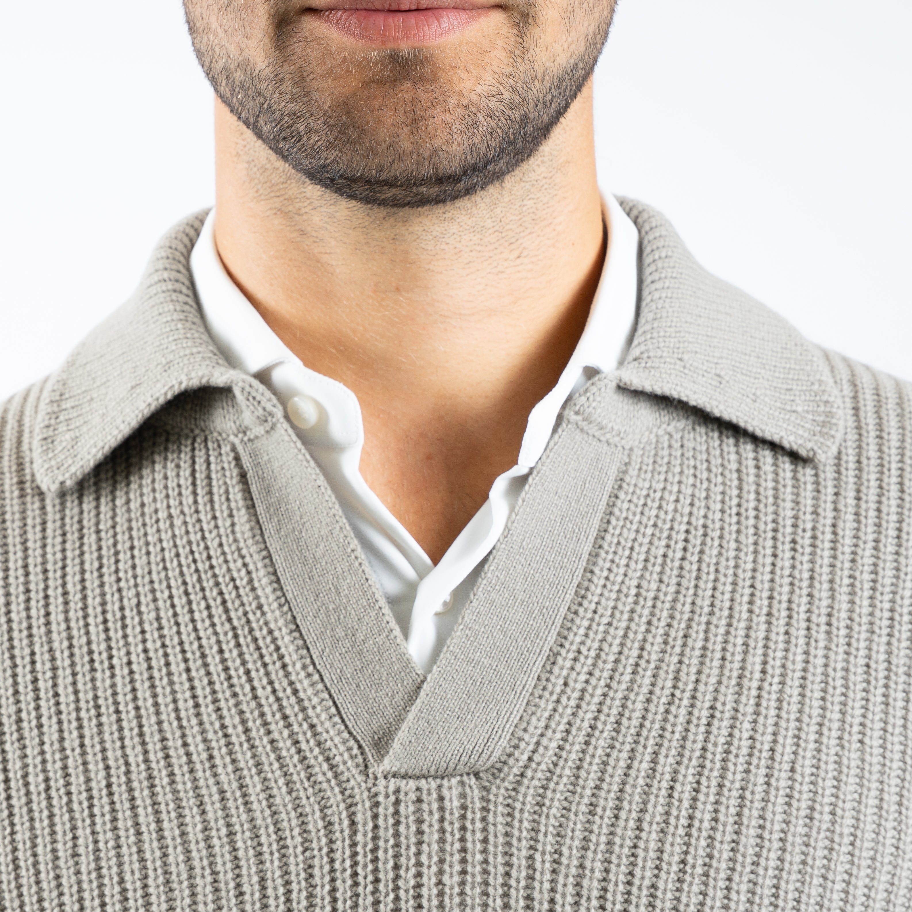 Gran Sasso Gebreide Buttonless Polotrui Sage Groen | Super Geelong