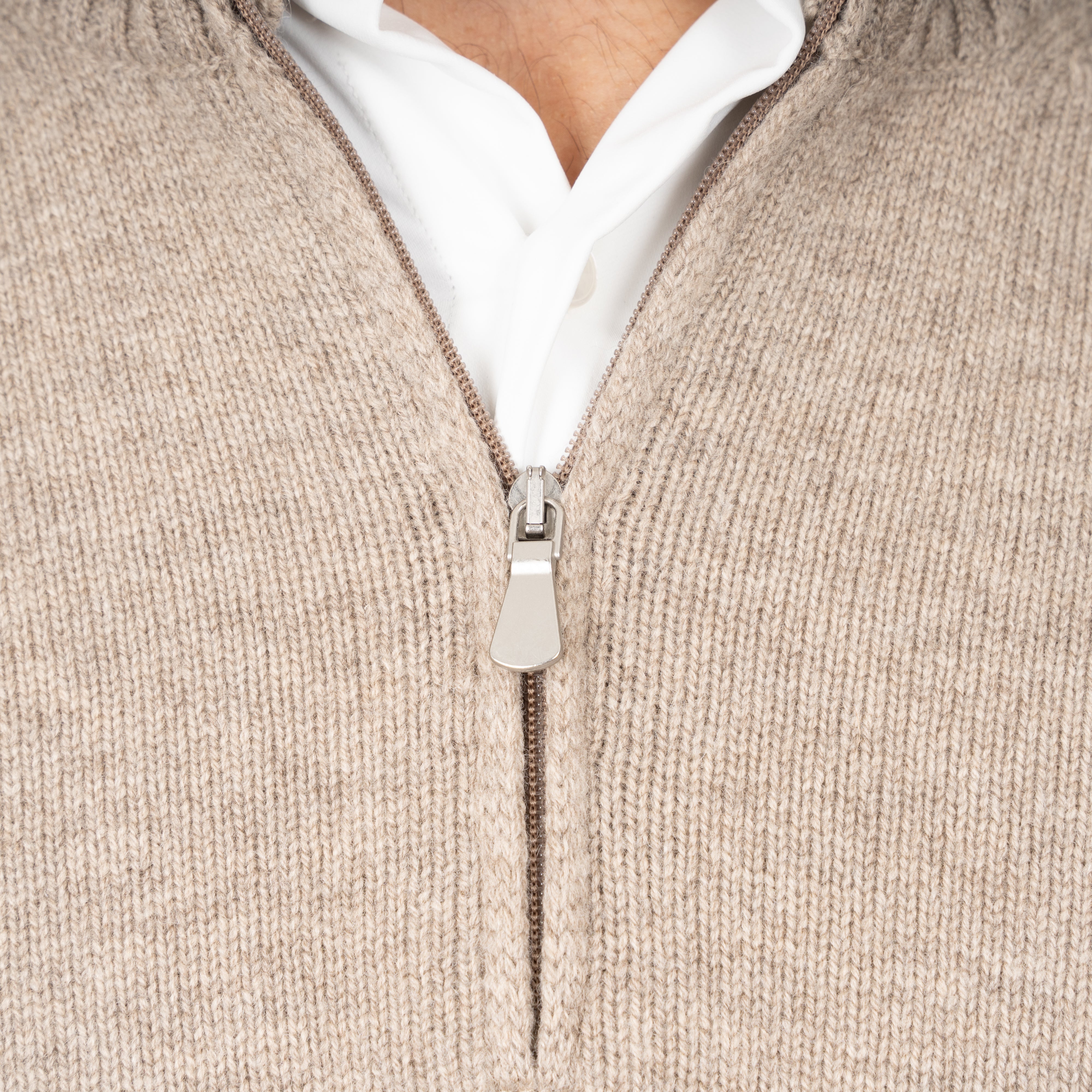 Gran Sasso Gebreide Trui met Rits Beige | Cashmere Lana