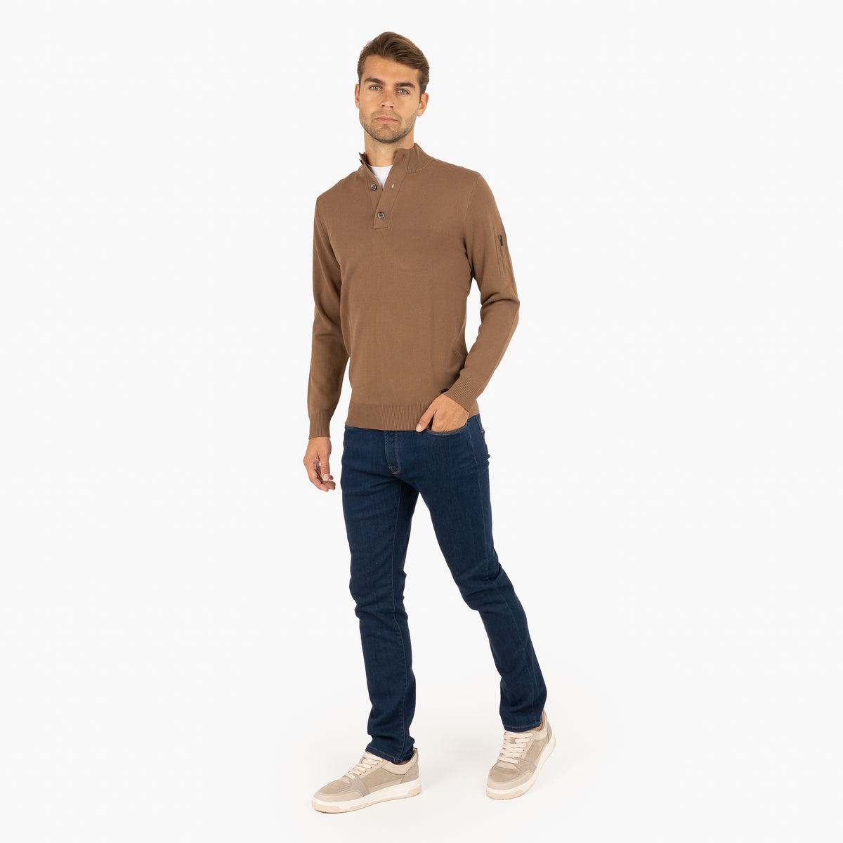 SEVEN DIALS Technische Trui met Knopenlijst Camel | Tila
