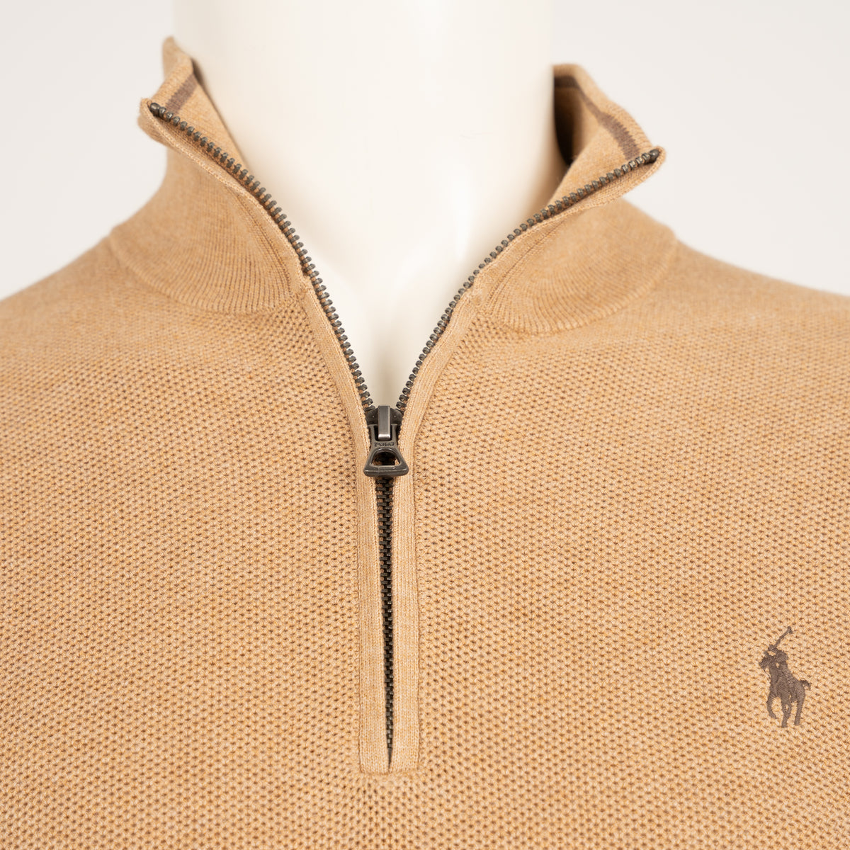 Ralph Lauren Gebreide Trui met Rits Camel | Mesh-Knit Cotton