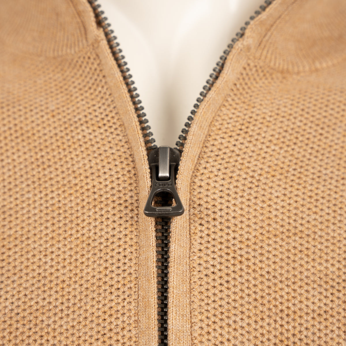 Ralph Lauren Gebreide Trui met Rits Camel | Mesh-Knit Cotton