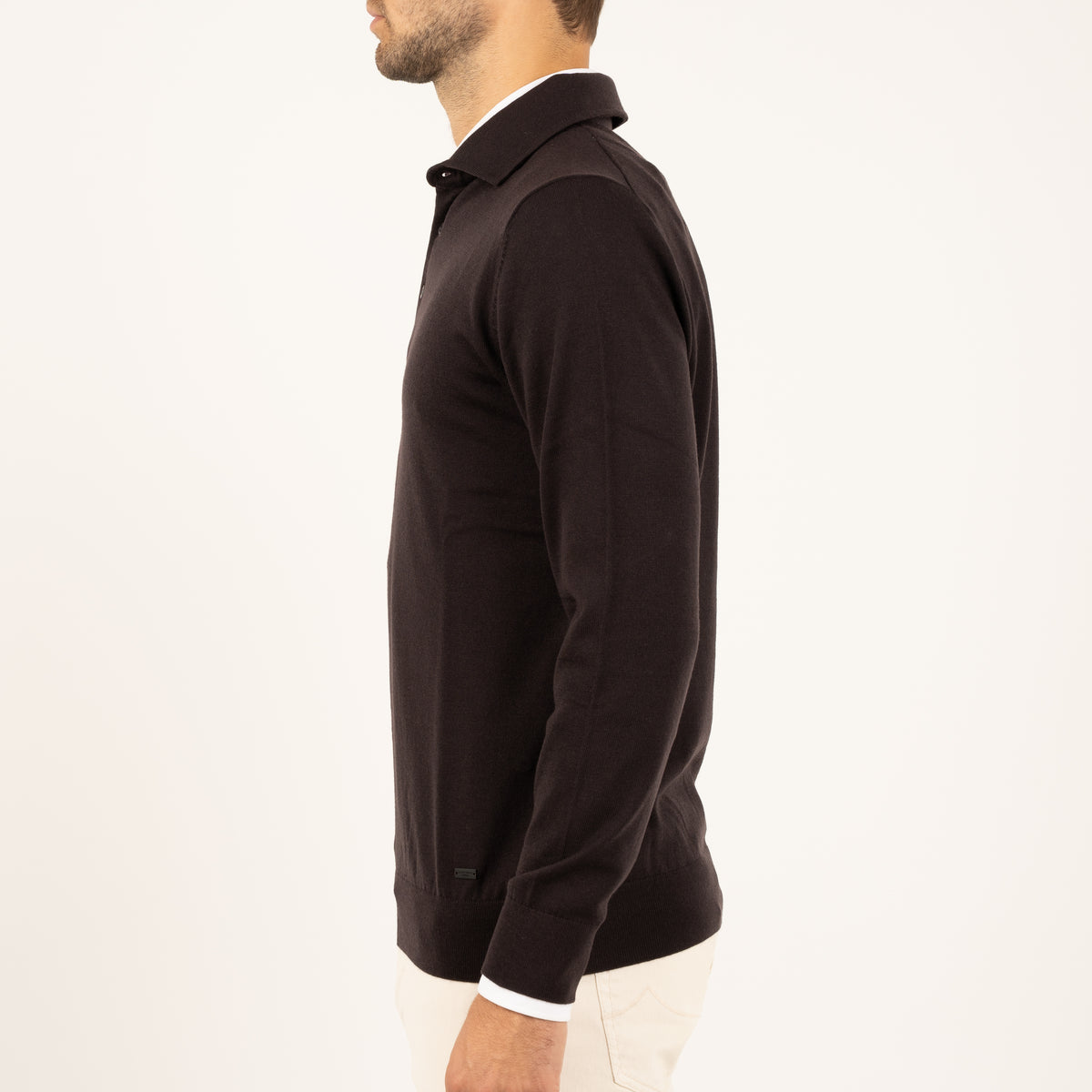 SEVEN DIALS Gebreide Polo Lange Mouw Donkerbruin | Cooper