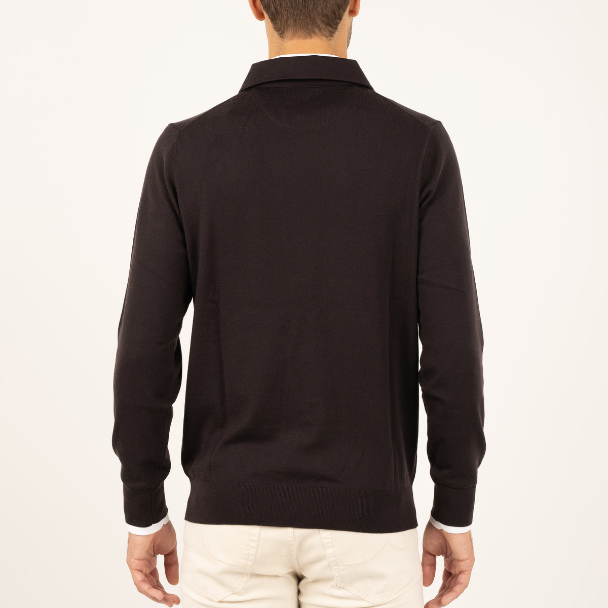 SEVEN DIALS Gebreide Polo Lange Mouw Donkerbruin | Cooper