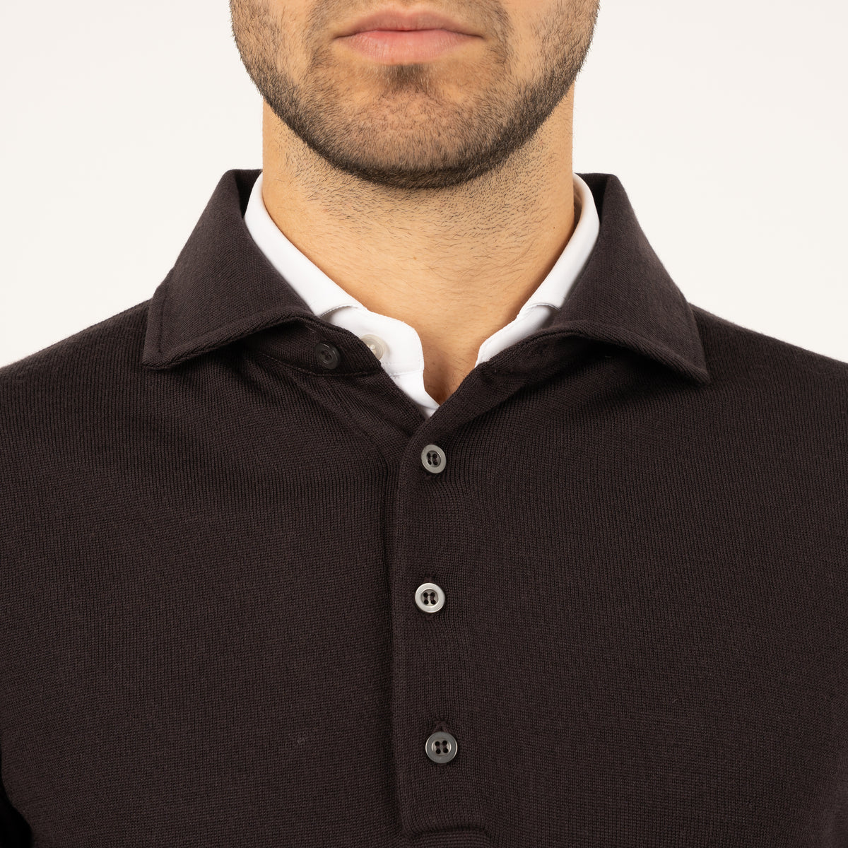 SEVEN DIALS Gebreide Polo Lange Mouw Donkerbruin | Cooper