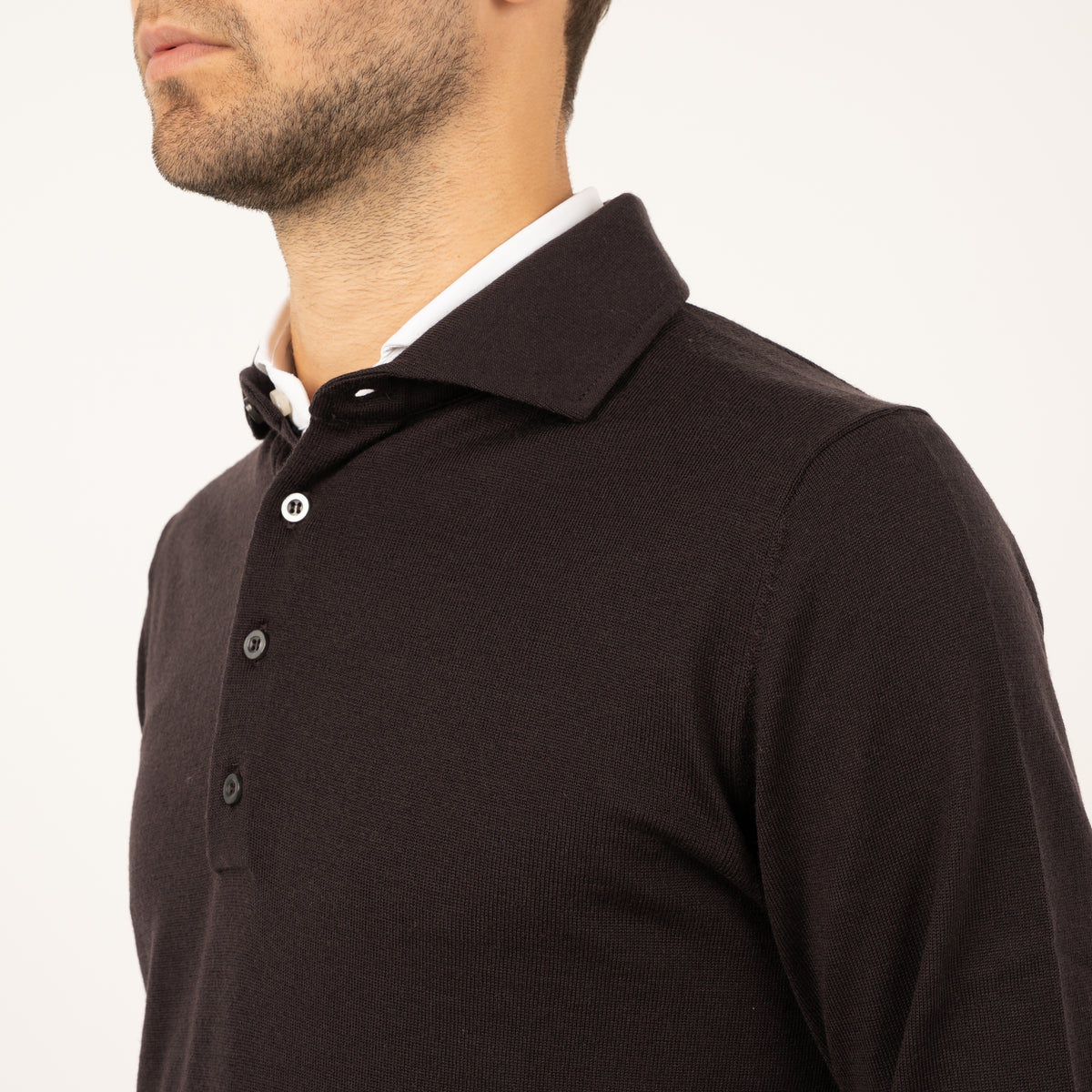 SEVEN DIALS Gebreide Polo Lange Mouw Donkerbruin | Cooper