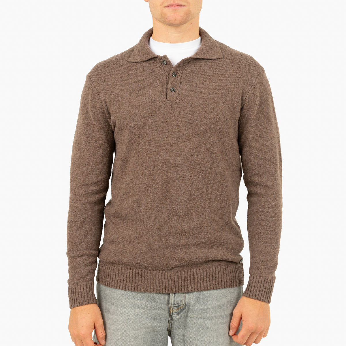 SEVEN DIALS Gebreide Polo met Lange Mouw Taupe | Ismir