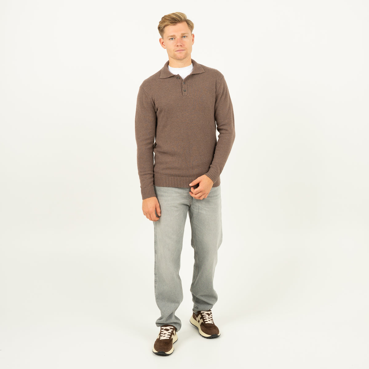 SEVEN DIALS Gebreide Polo met Lange Mouw Taupe | Ismir