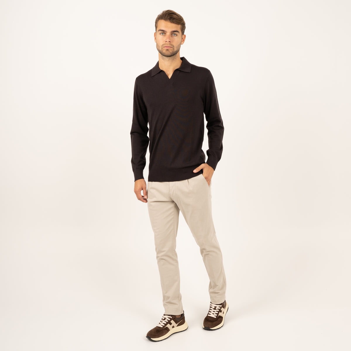 SEVEN DIALS Gebreide Buttonless Polotrui Bruin | Wyot