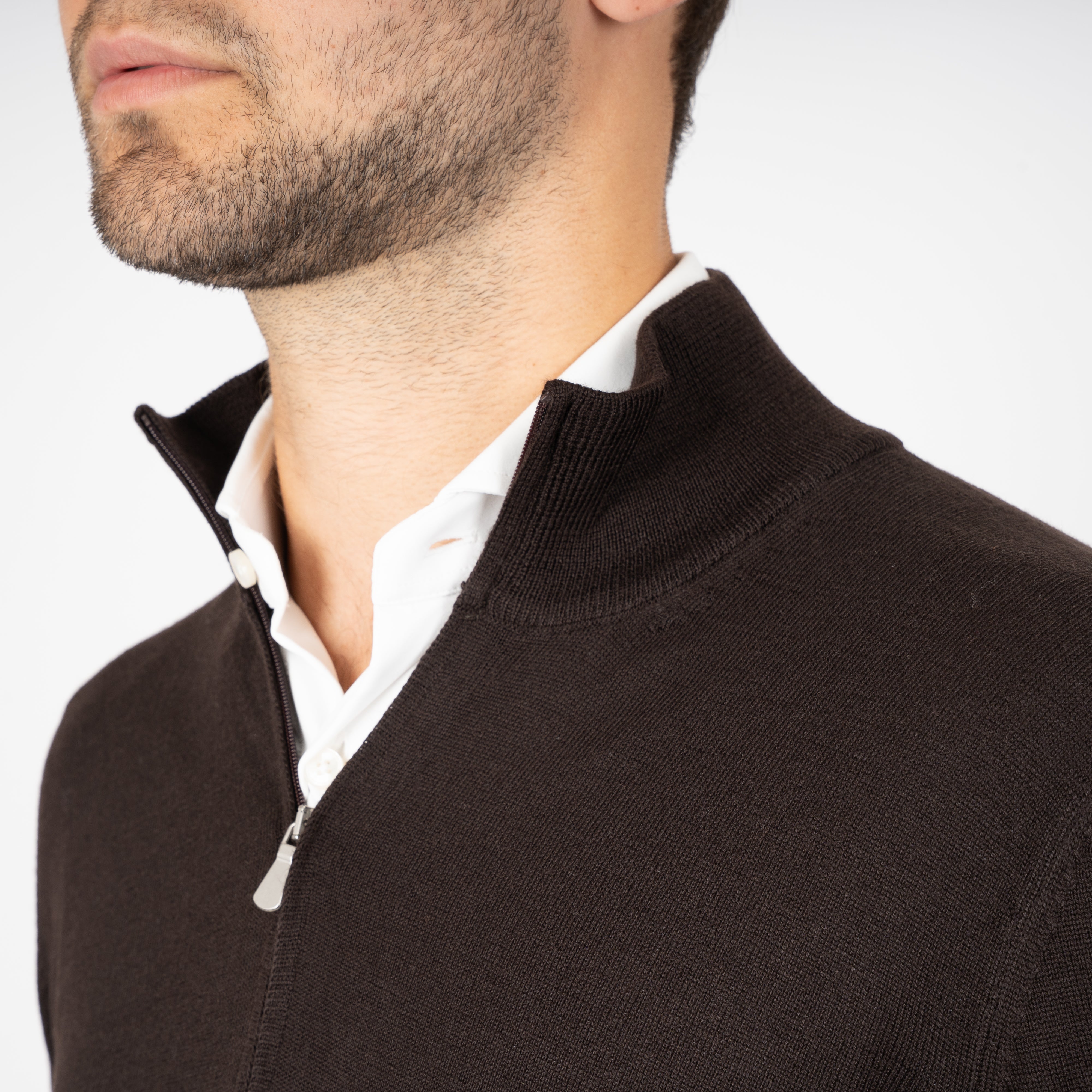 Gran Sasso Gebreide Trui met Rits Bruin | Extrafine Merino