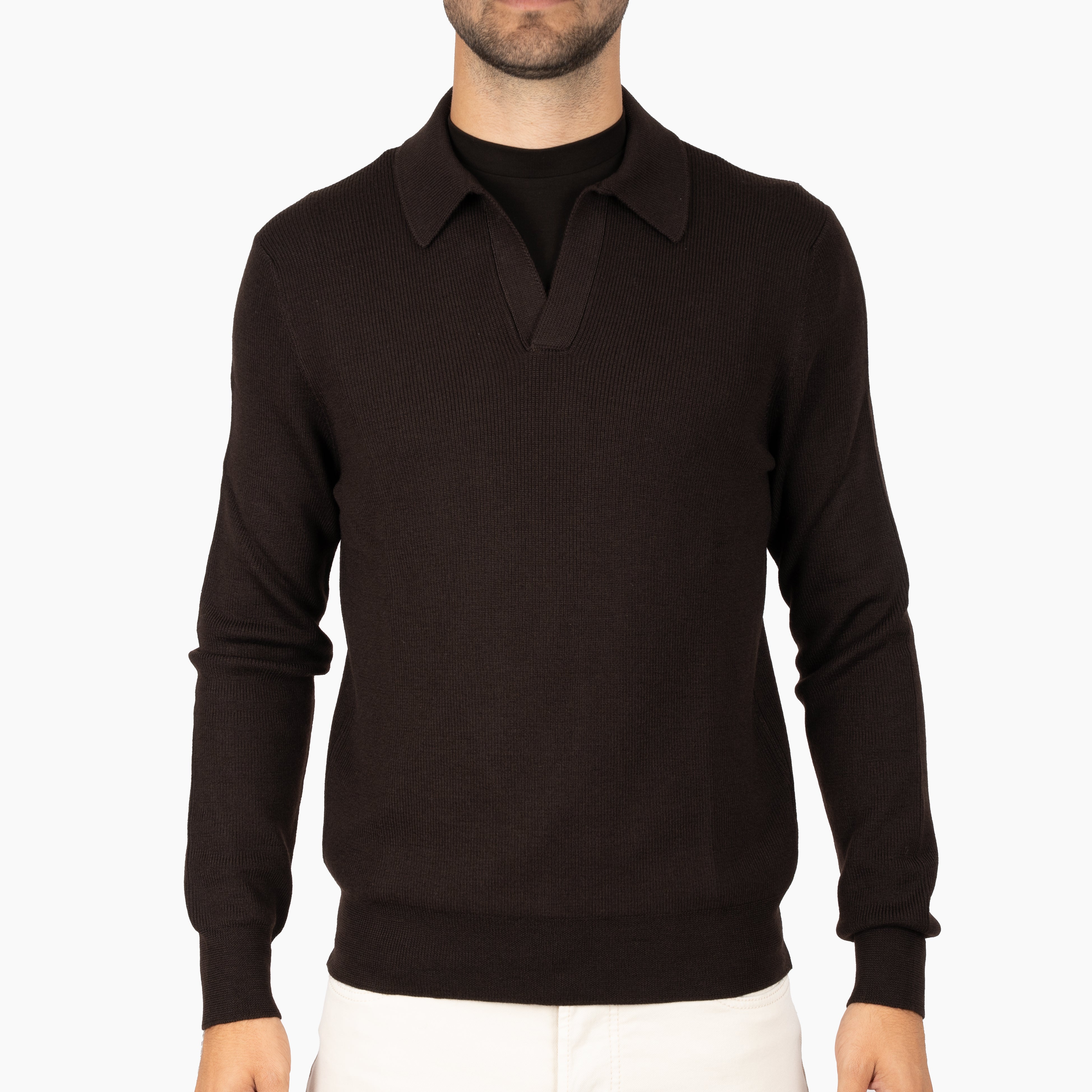 Gran Sasso Gebreide Buttonless Polotrui Bruin | Extrafine Merino