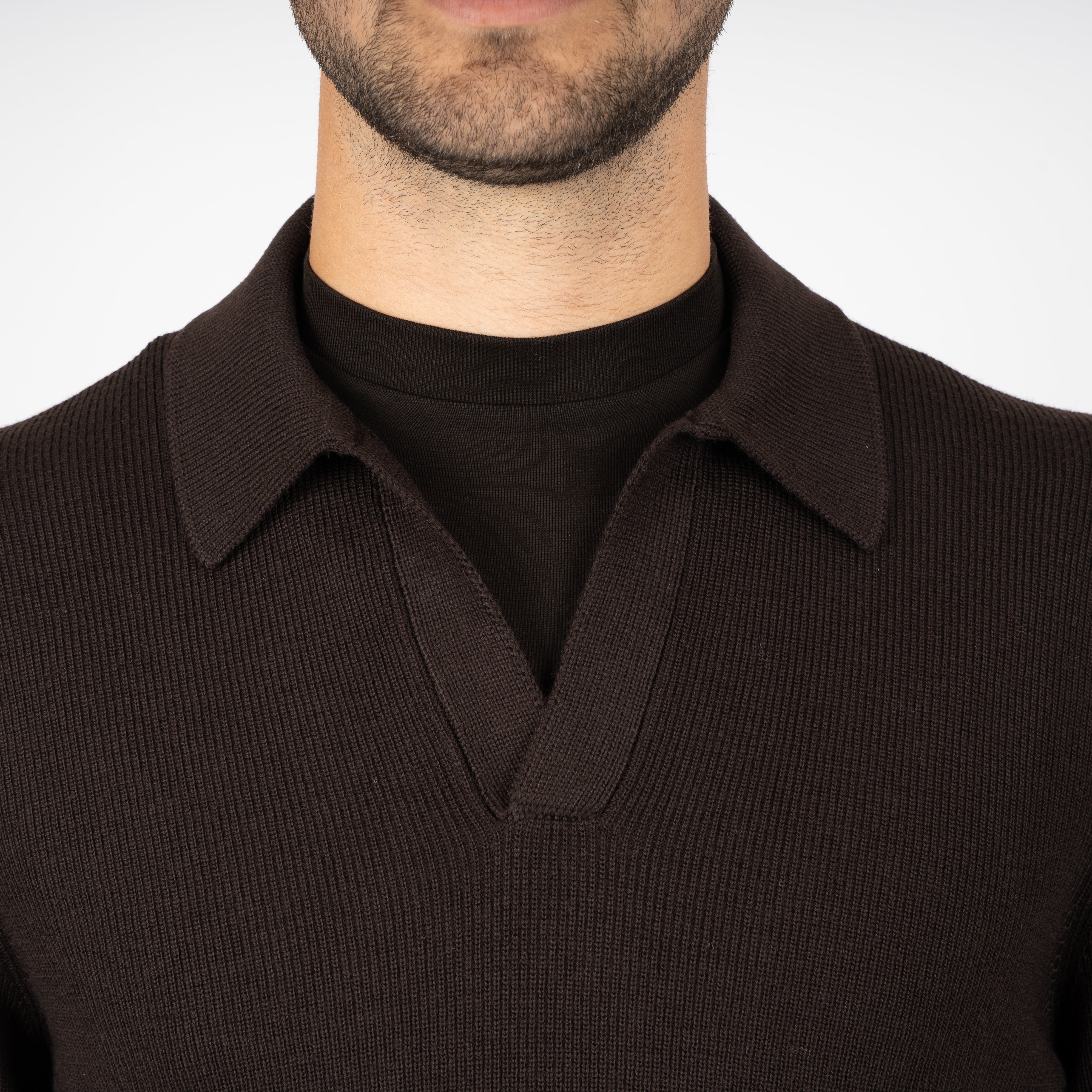 Gran Sasso Gebreide Buttonless Polotrui Bruin | Extrafine Merino