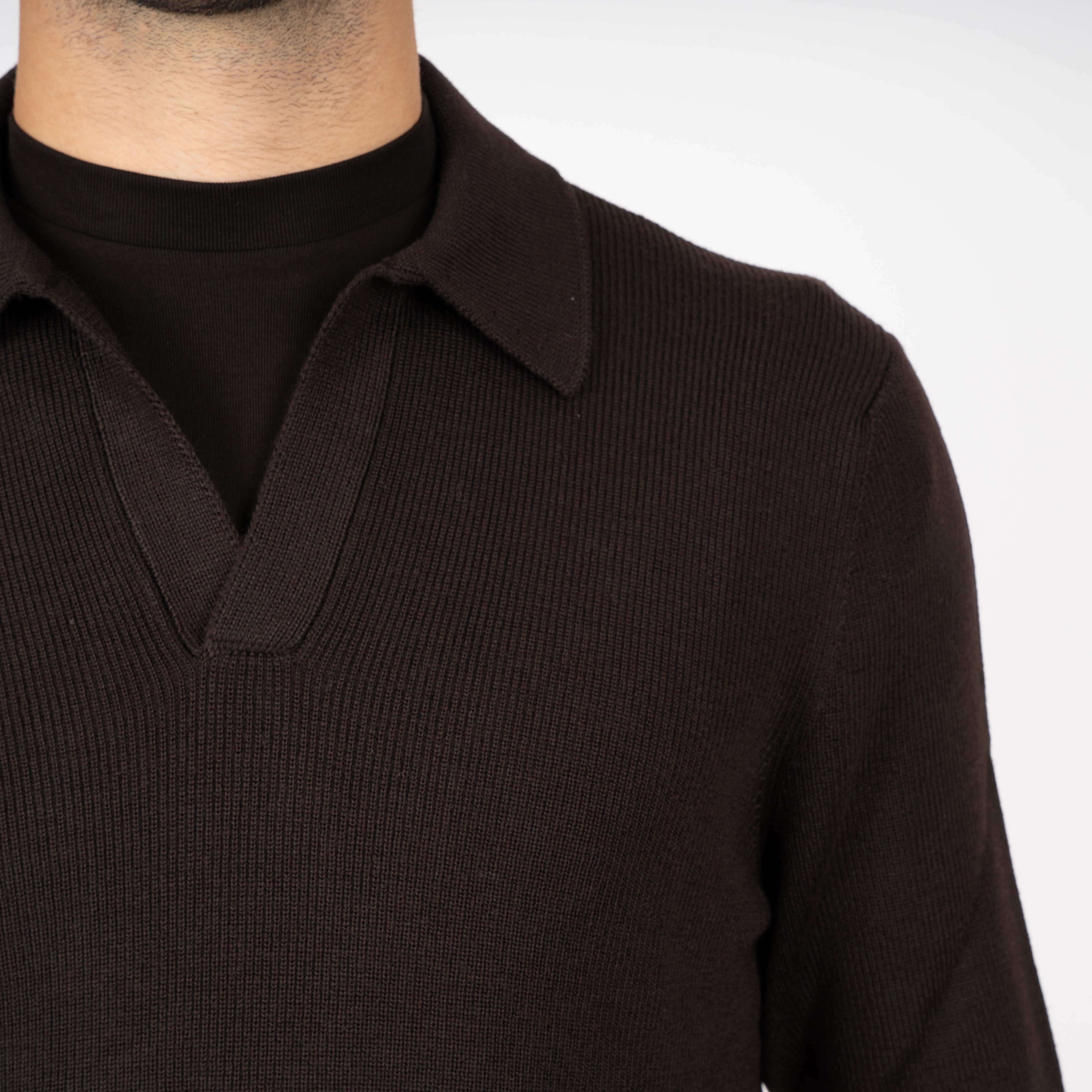 Gran Sasso Gebreide Buttonless Polotrui Bruin | Extrafine Merino