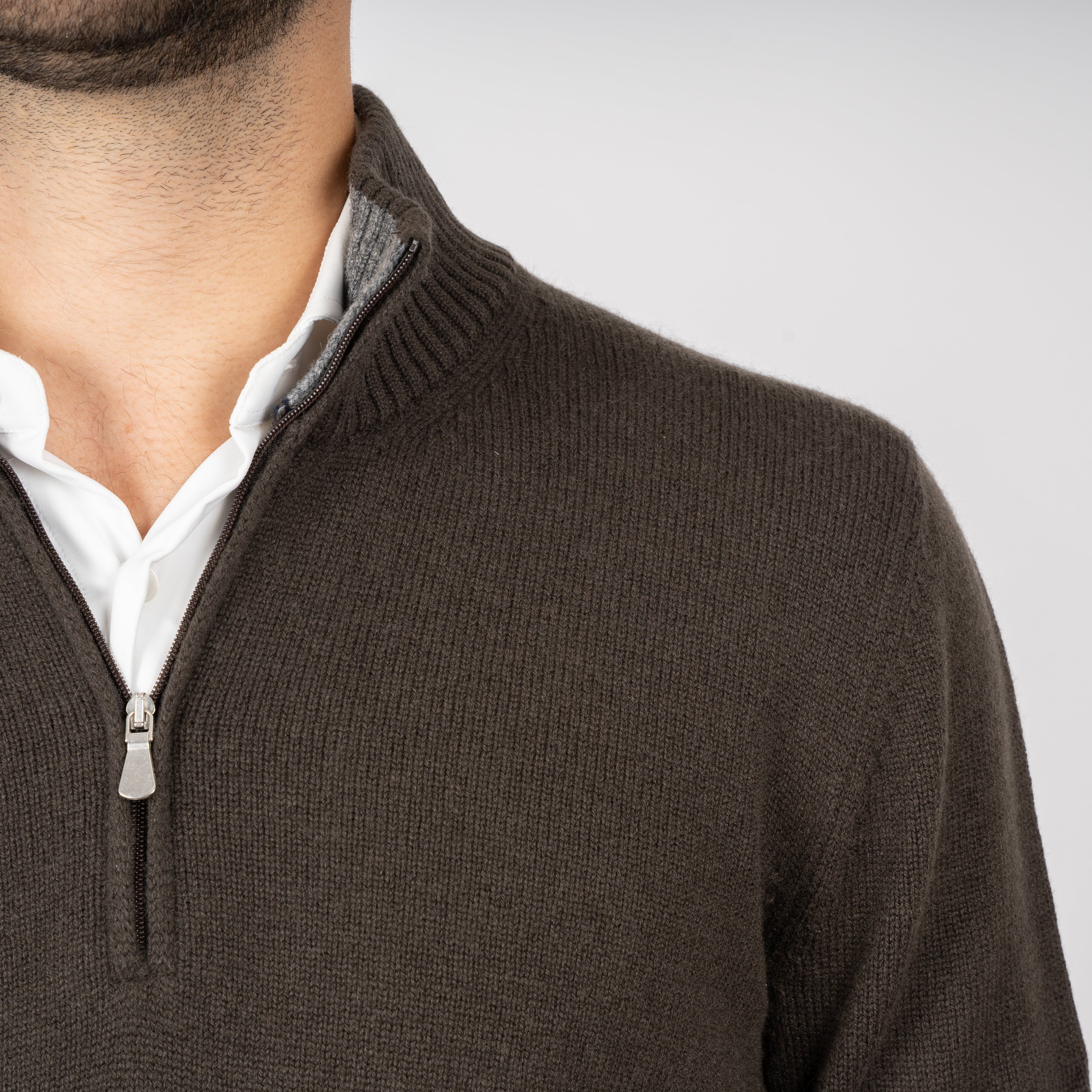 Gran Sasso Gebreide Trui met Rits Bruin | Cashmere Lana