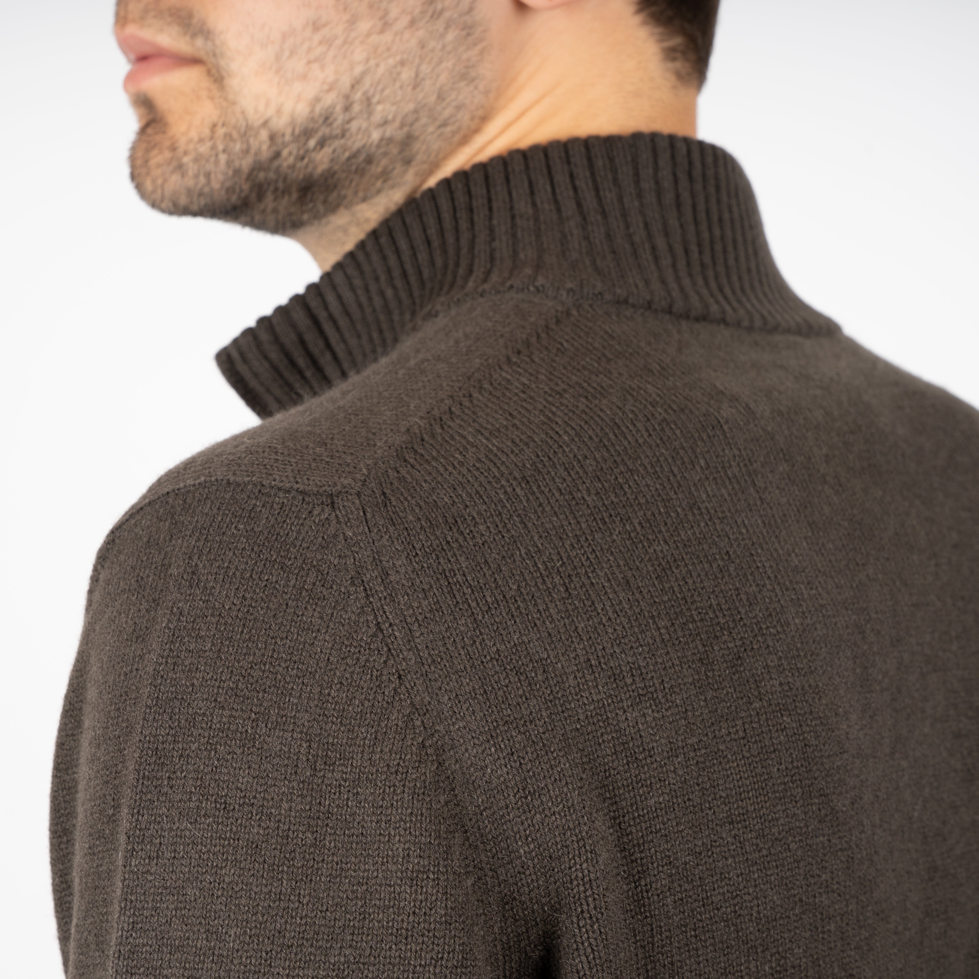 Gran Sasso Gebreide Trui met Rits Bruin | Cashmere Lana