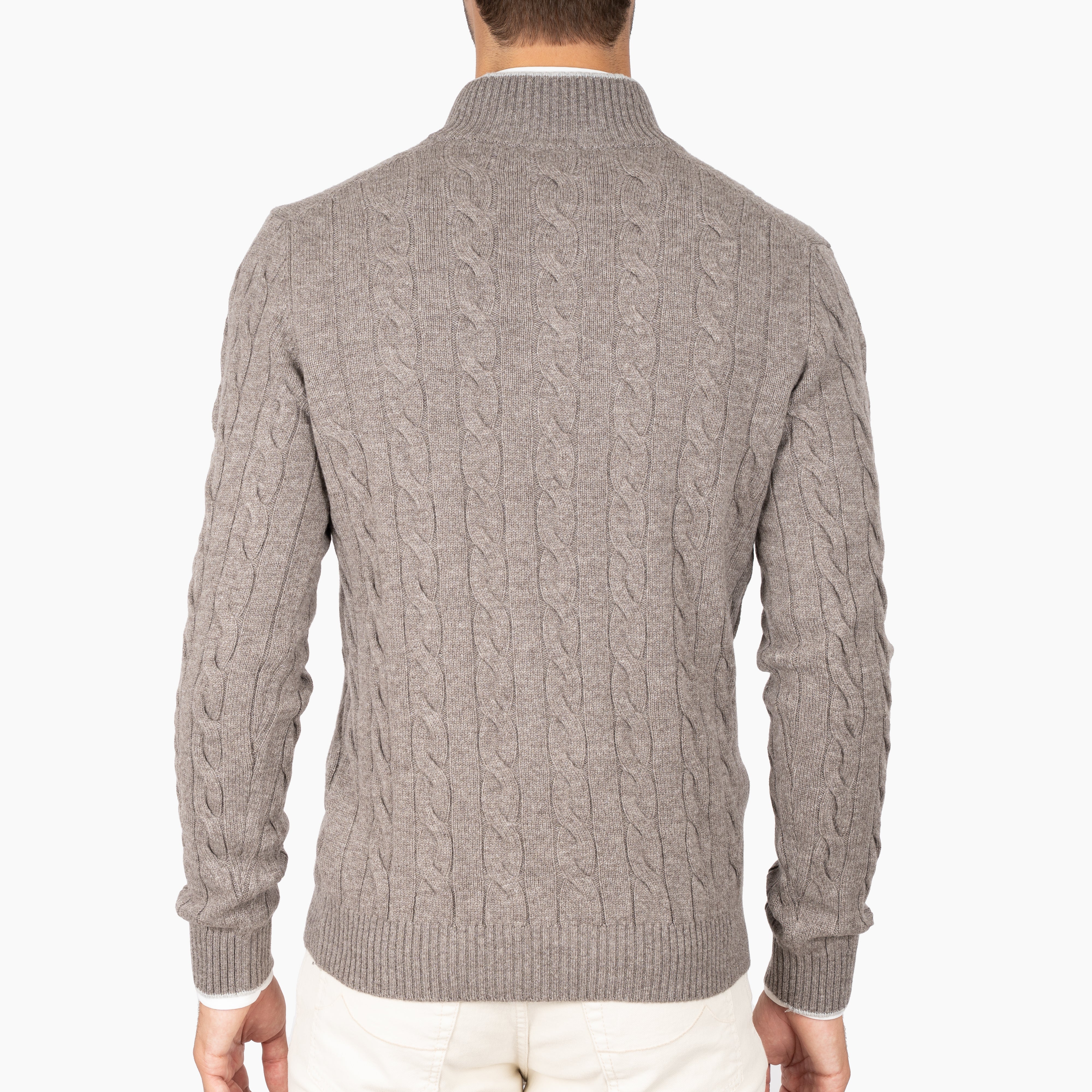 Gran Sasso Gebreide Kabeltrui met Knopenlijst Taupe | Cashmere Lana