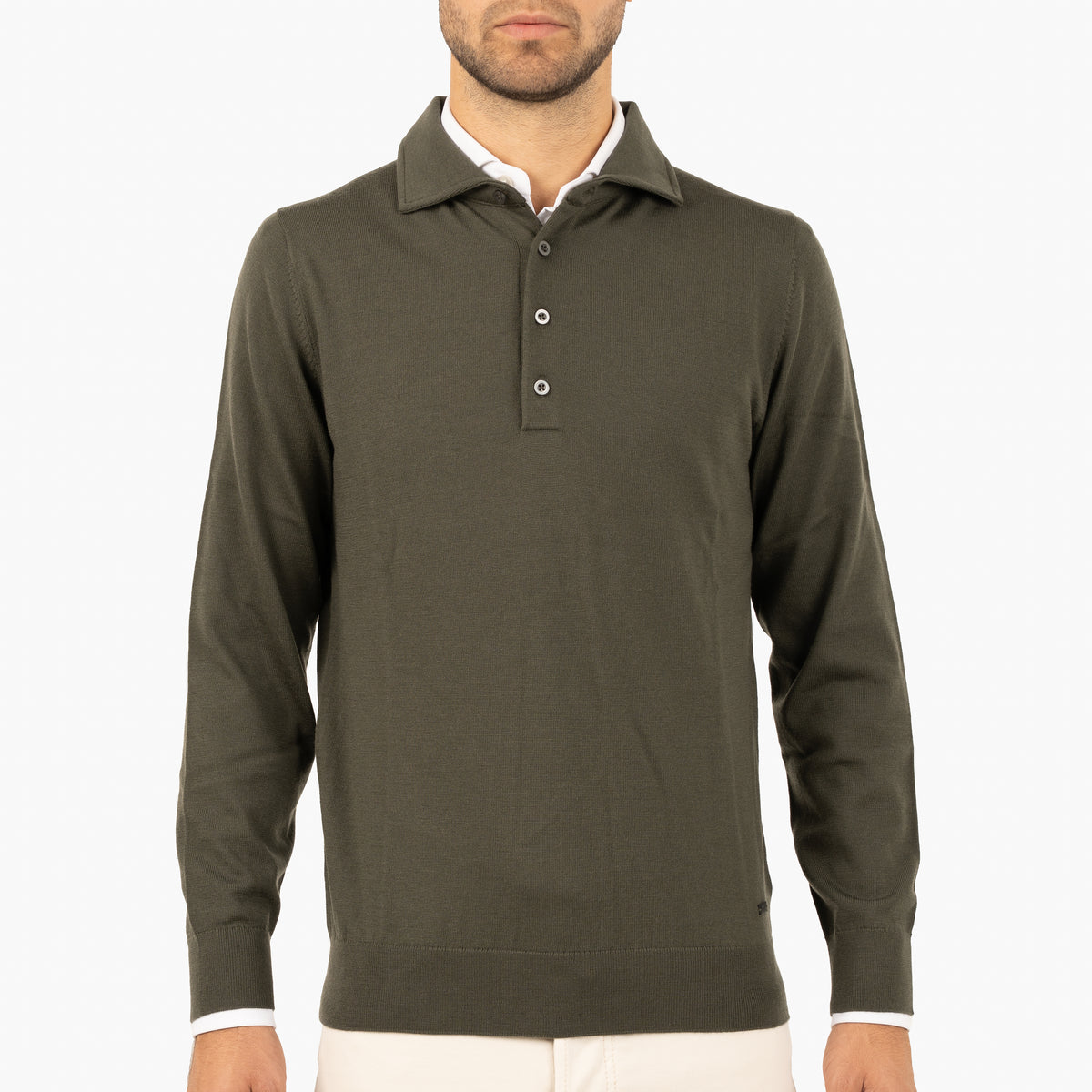 SEVEN DIALS Gebreide Polo Lange Mouw Groen | Cooper