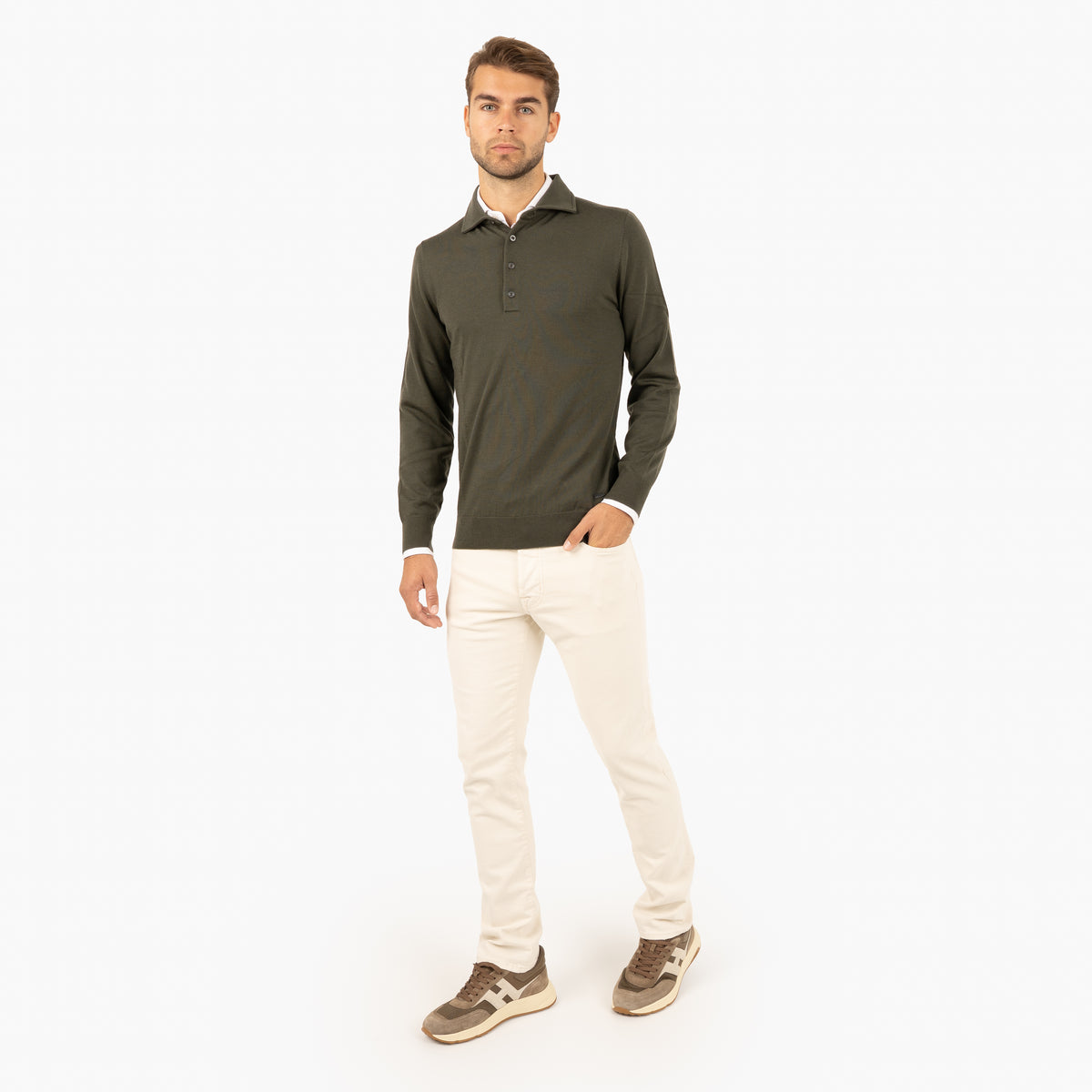 SEVEN DIALS Gebreide Polo Lange Mouw Groen | Cooper