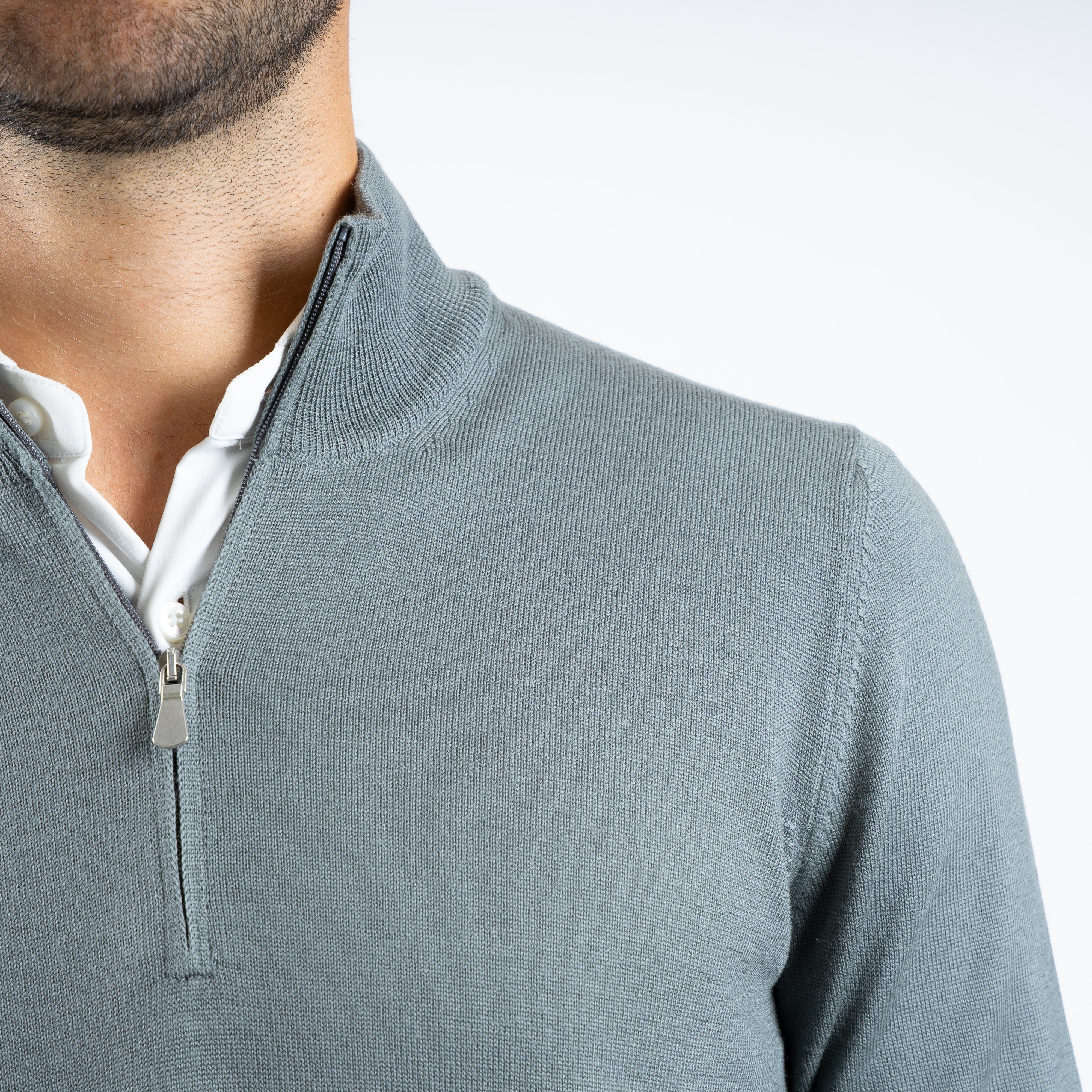 Gran Sasso Gebreide Trui met Rits Middengroen | Extrafine Merino