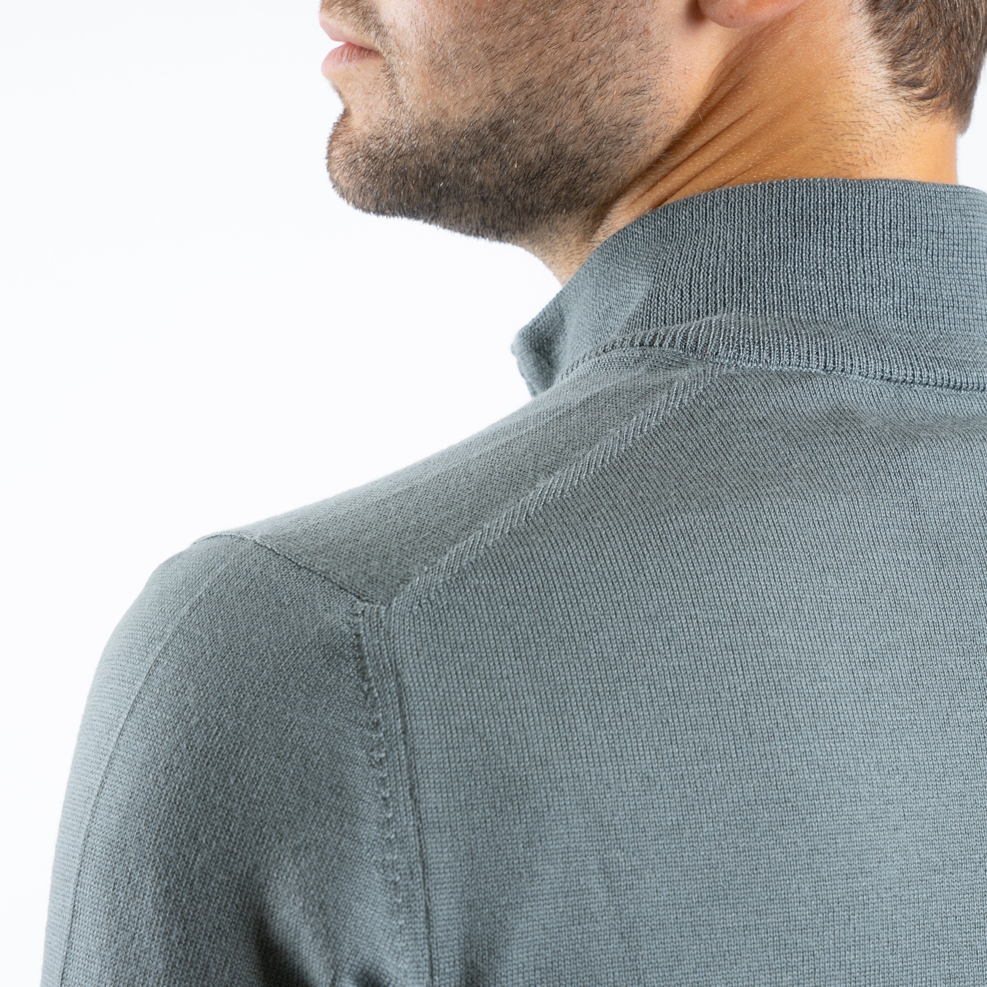 Gran Sasso Gebreide Trui met Rits Middengroen | Extrafine Merino
