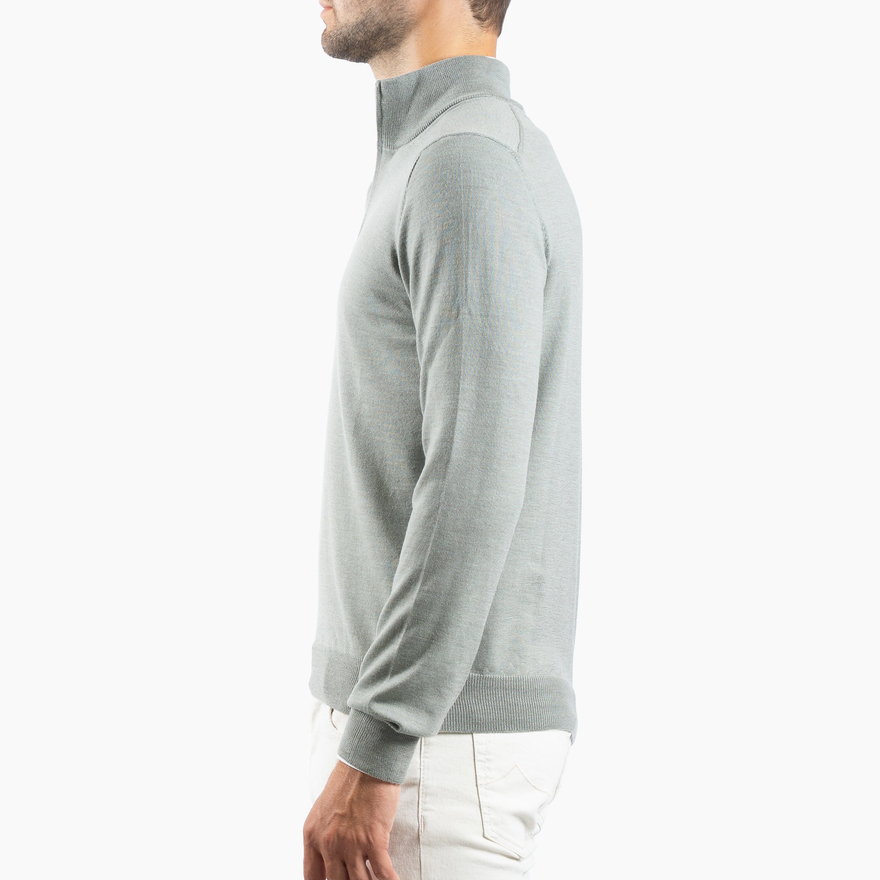 Gran Sasso Gebreide Trui met Rits Sage Groen | Extrafine Merino
