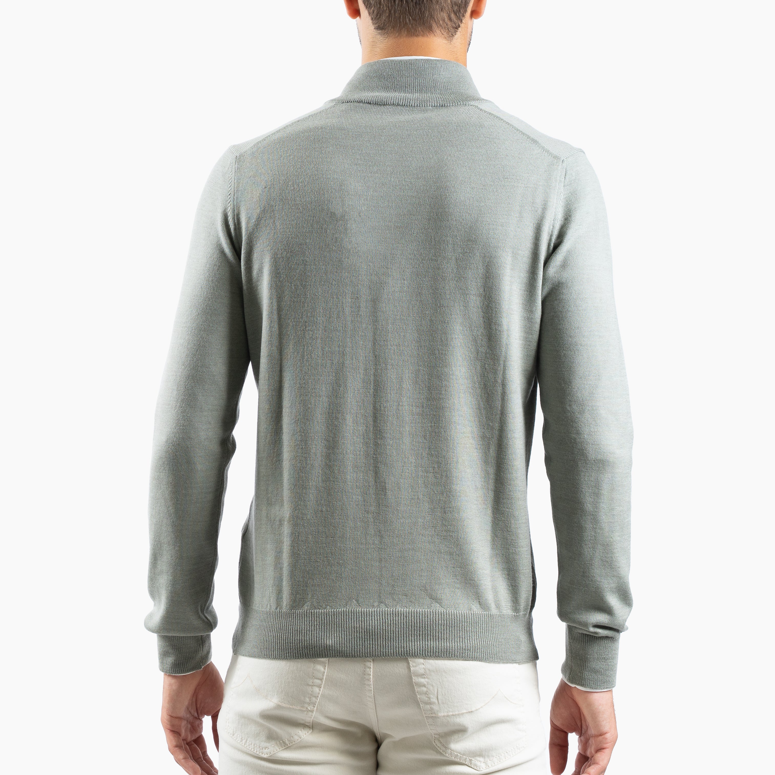 Gran Sasso Gebreide Trui met Rits Sage Groen | Extrafine Merino