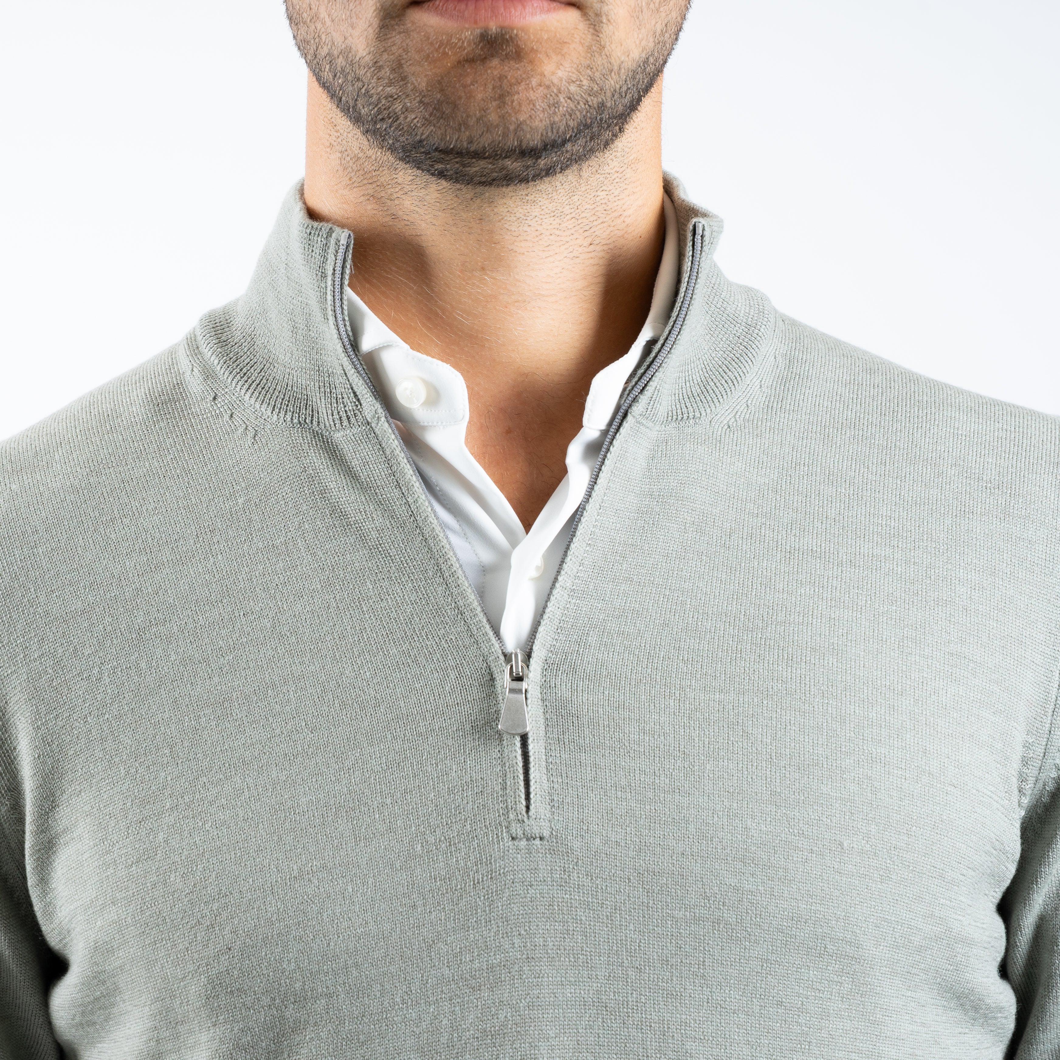 Gran Sasso Gebreide Trui met Rits Sage Groen | Extrafine Merino