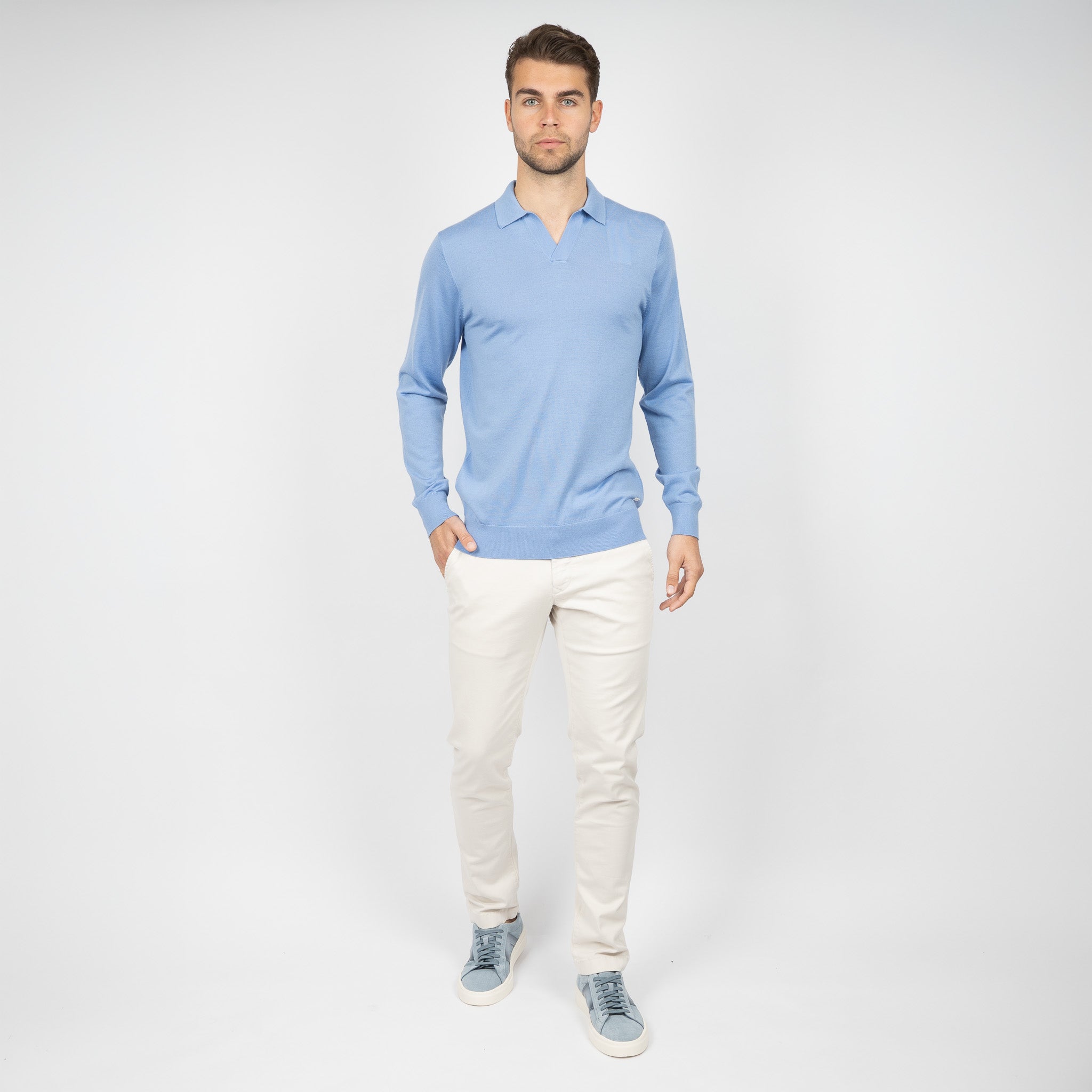SEVEN DIALS Gebreide Buttonless Polotrui Lichtblauw | Blake