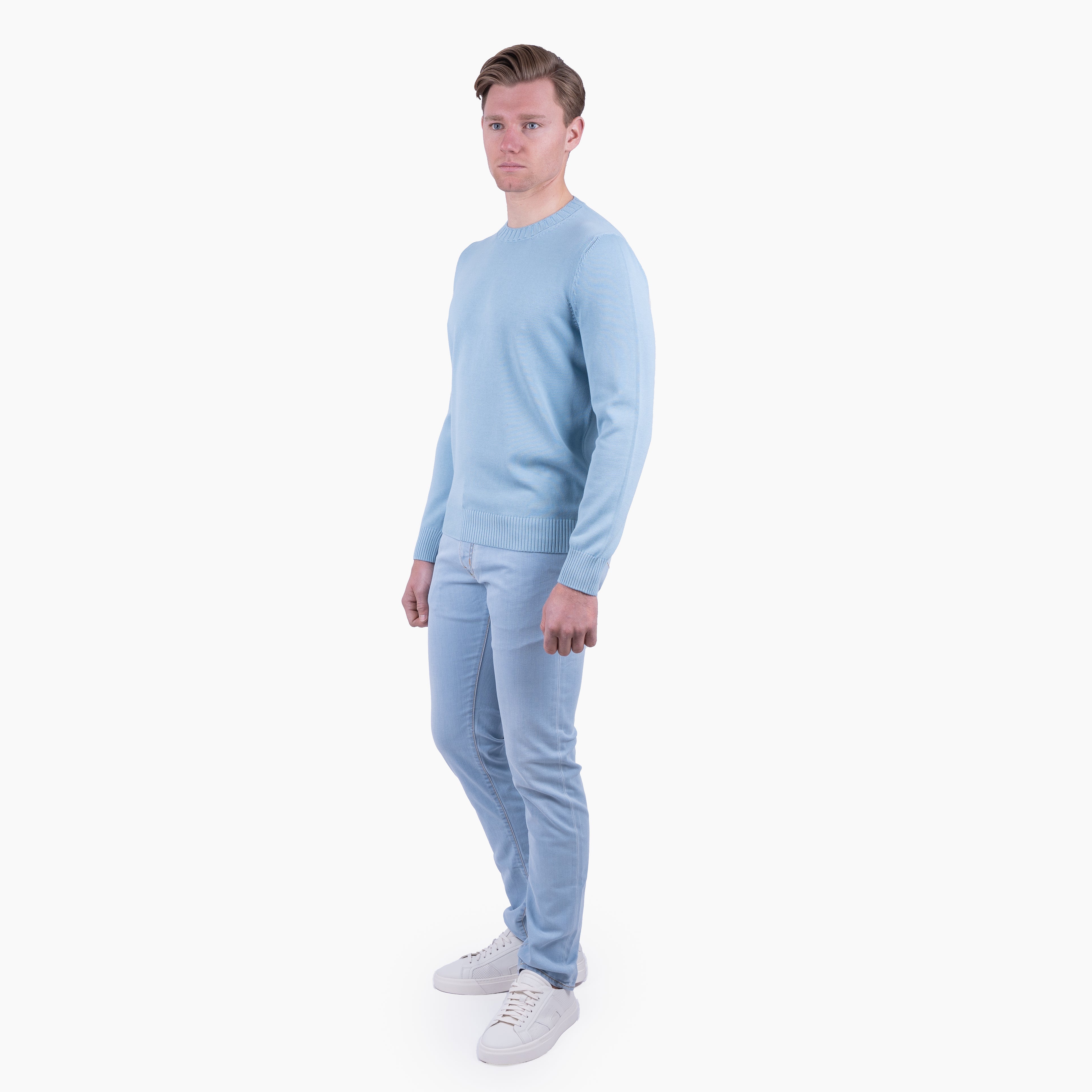 Gran Sasso Gebreide Trui Ronde Hals Lichtblauw | Egyptian Cotton