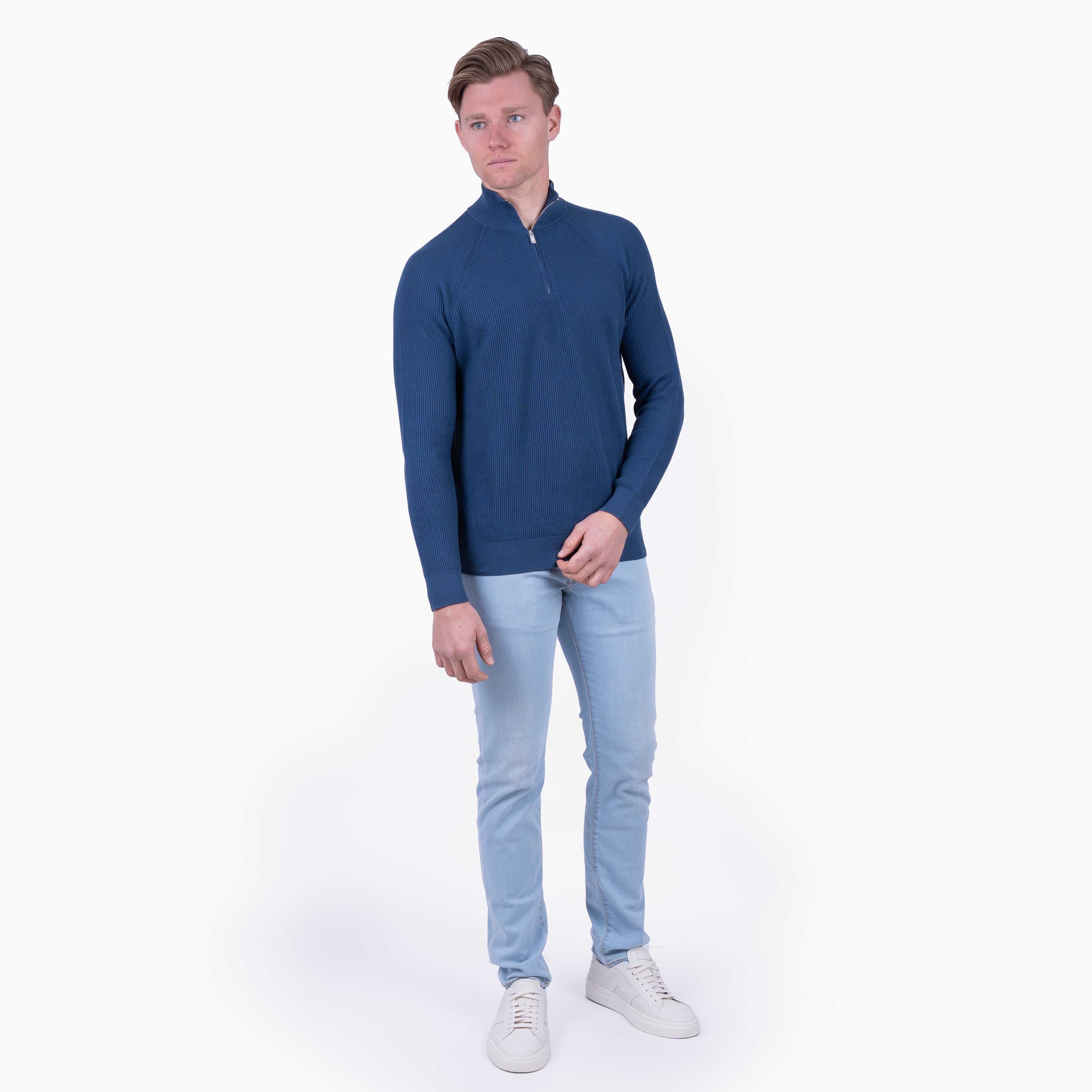 Fedeli Gebreide Trui met Rits Blauw | Paul Giza