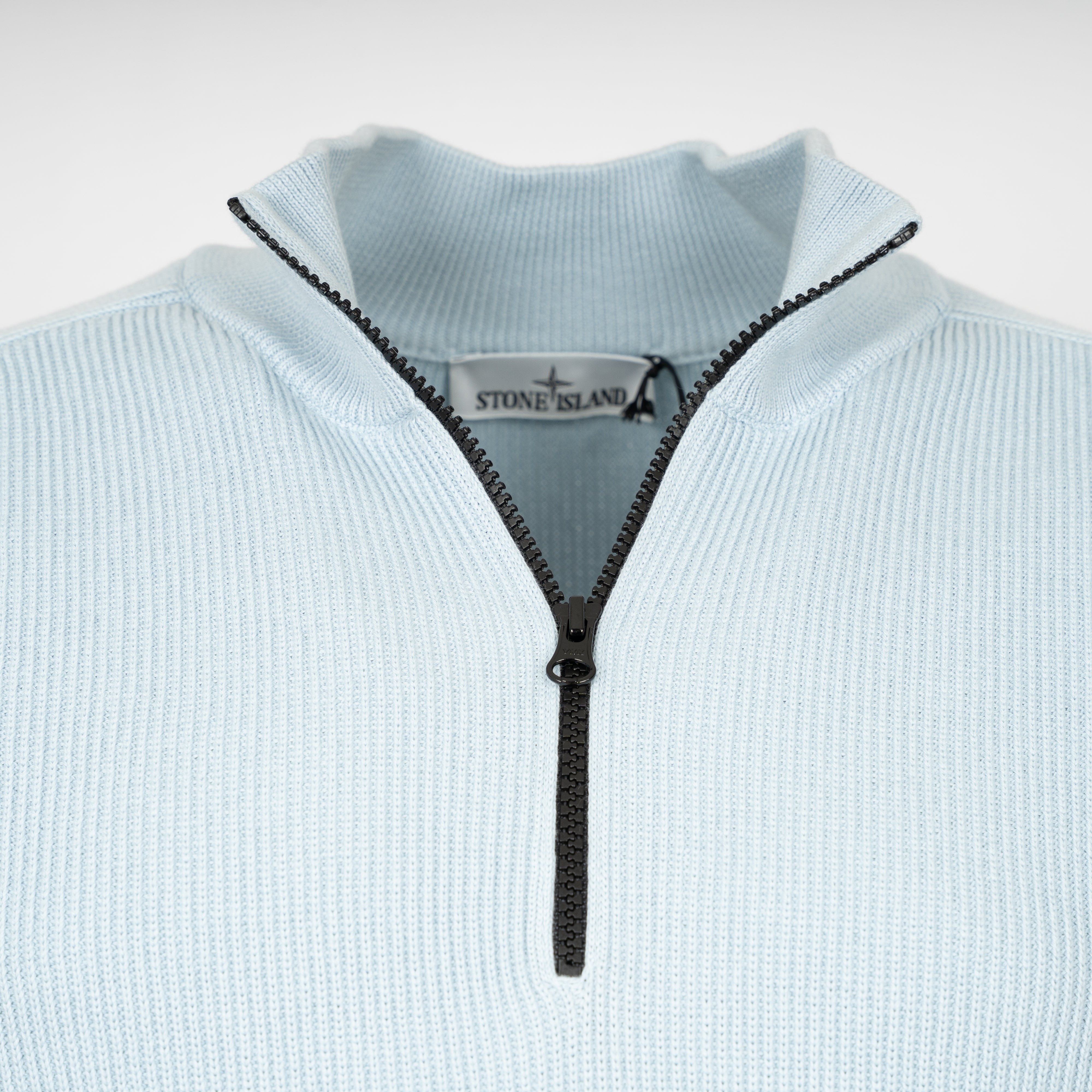 Stone Island Gebreide Trui met Rits Lichtblauw | Soft Organic Cotton