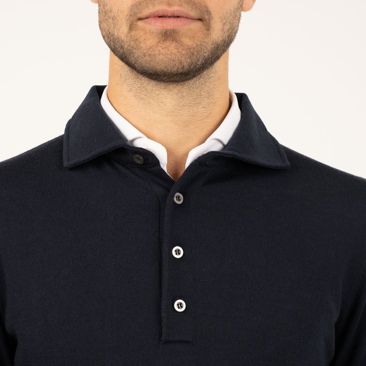 SEVEN DIALS Gebreide Polo Lange Mouw Blauw | Cooper