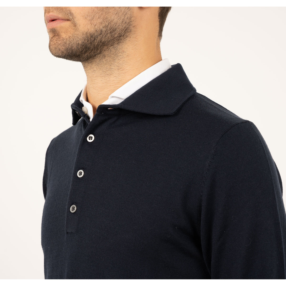 SEVEN DIALS Gebreide Polo Lange Mouw Blauw | Cooper