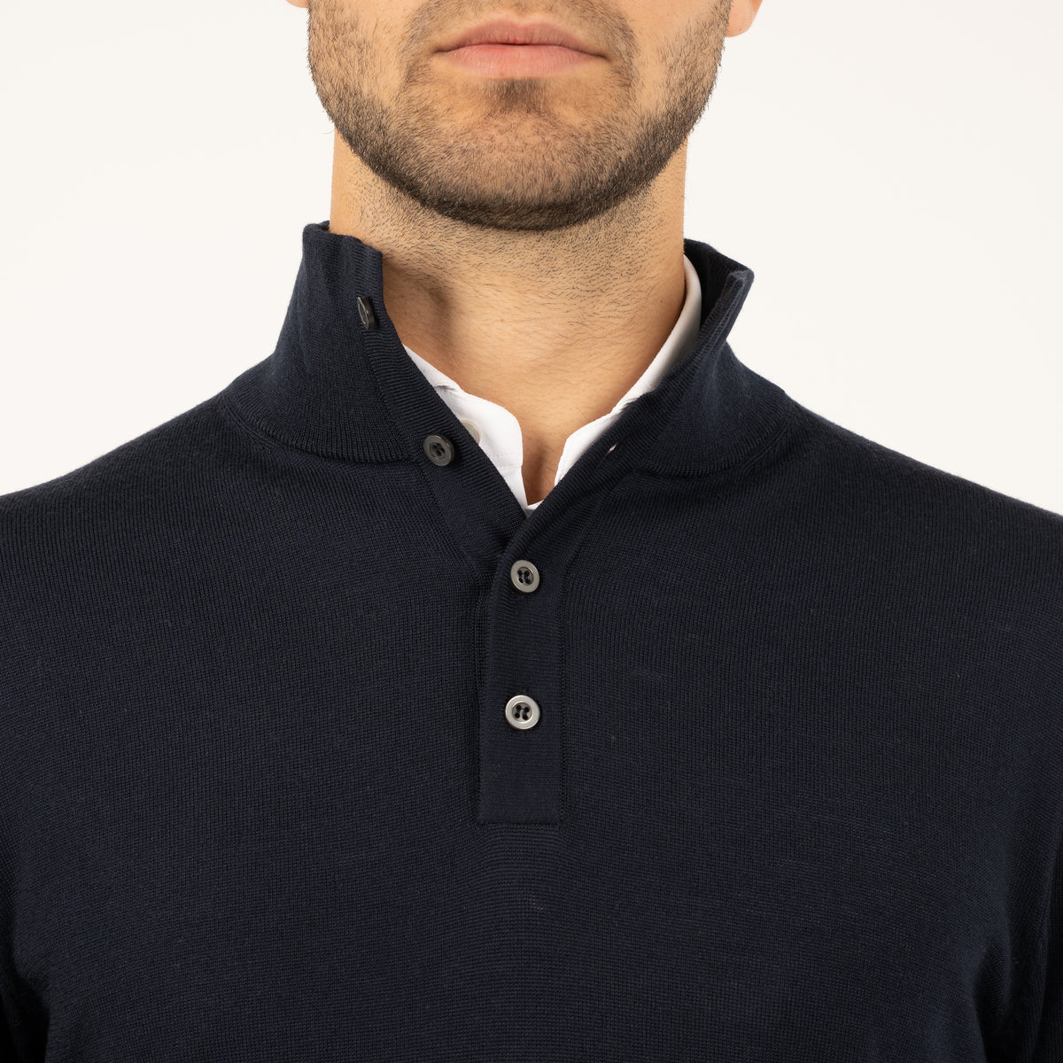 SEVEN DIALS Gebreide Trui met Opstaande Kraag en Knopen Blauw | Payton